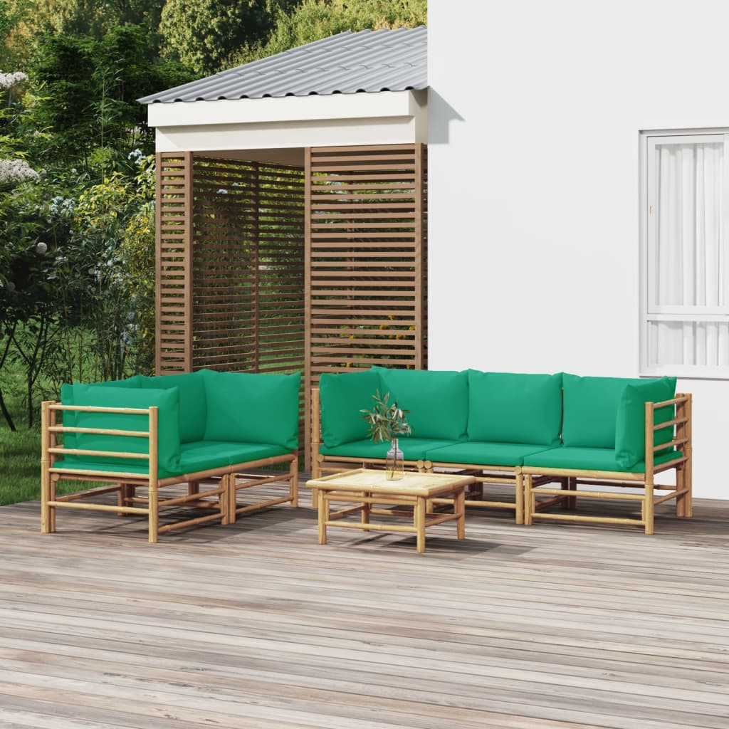 6-tlg. Garten-Lounge-Set mit Grünen Kissen Bambus 6-tlg. Garten-Lounge-Set mit Grünen Kissen Bambus