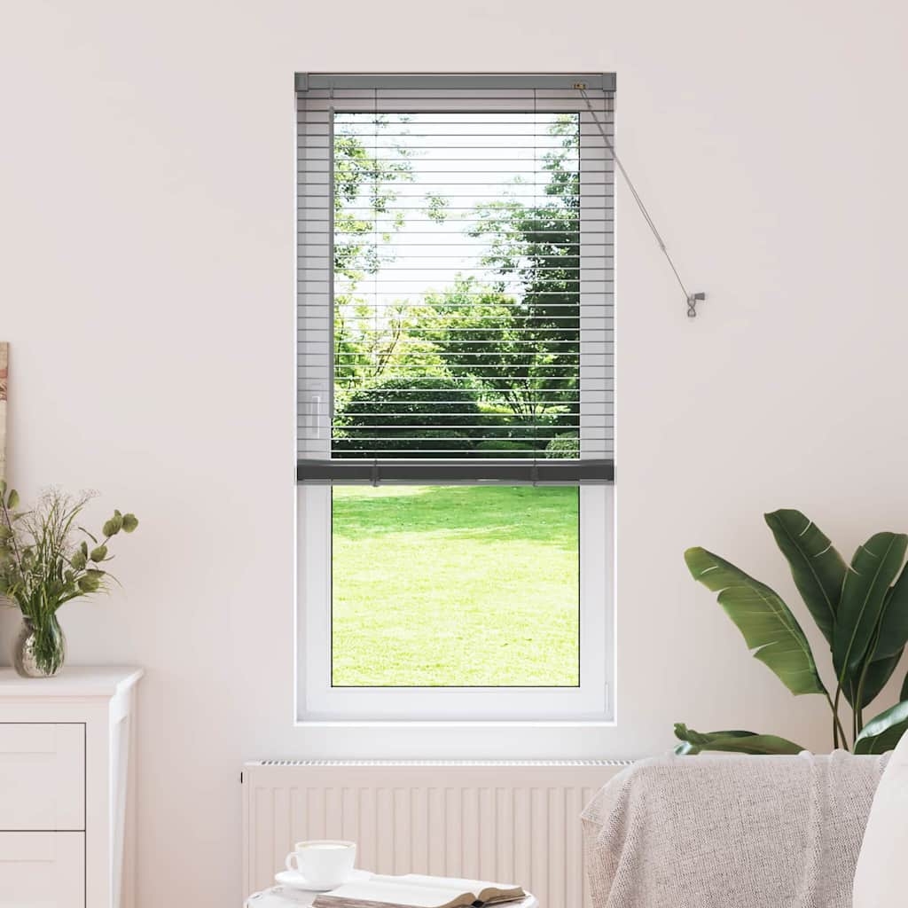 Fenster Jalousie mit Vorhängen Sonstiges Dunkelgrau 80 x 130 cm Aluminium