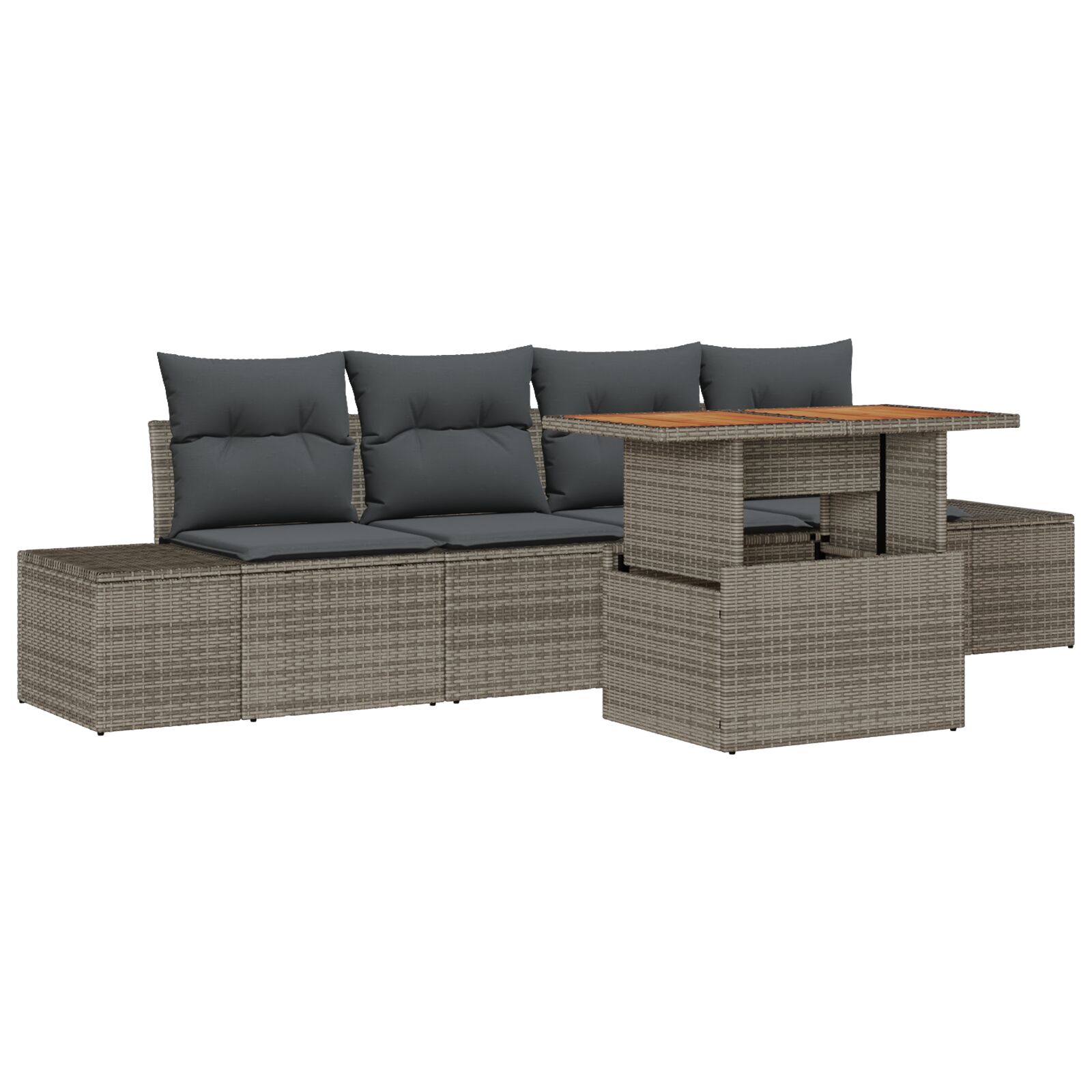 5-teiliges Garten Sofa Set mit Kissen Grau Poly Rattan