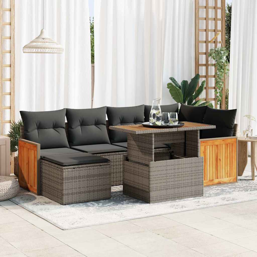 8-tlg. Garten-Sofagarnitur mit Kissen Grau Poly Rattan Akazie 8-tlg. Garten-Sofagarnitur mit Kissen Grau Poly Rattan Akazie