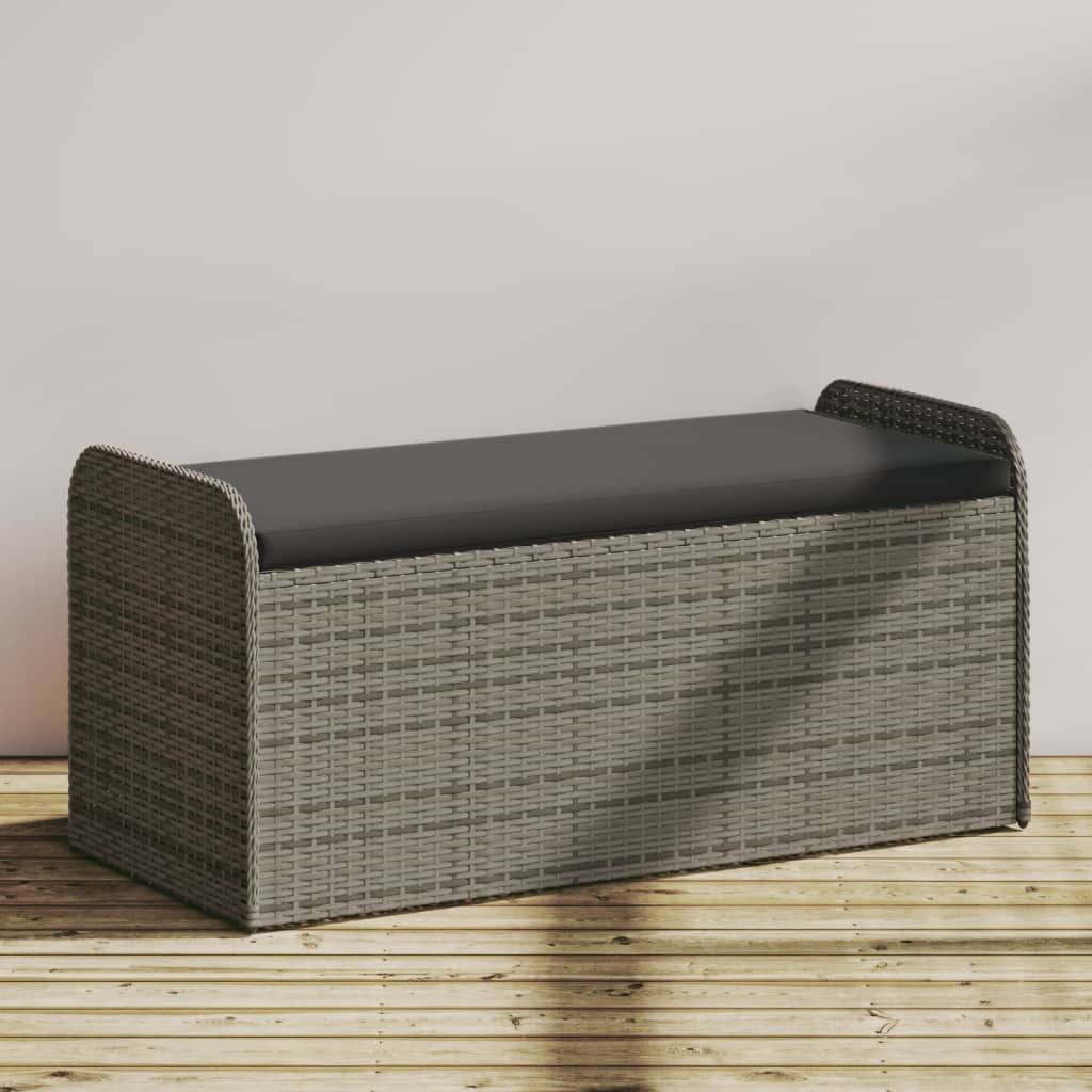 Sitzbank mit Stauraum & Kissen Grau 115x51x52 cm Poly Rattan Sitzbank mit Stauraum & Kissen Grau 115x51x52 cm Poly Rattan