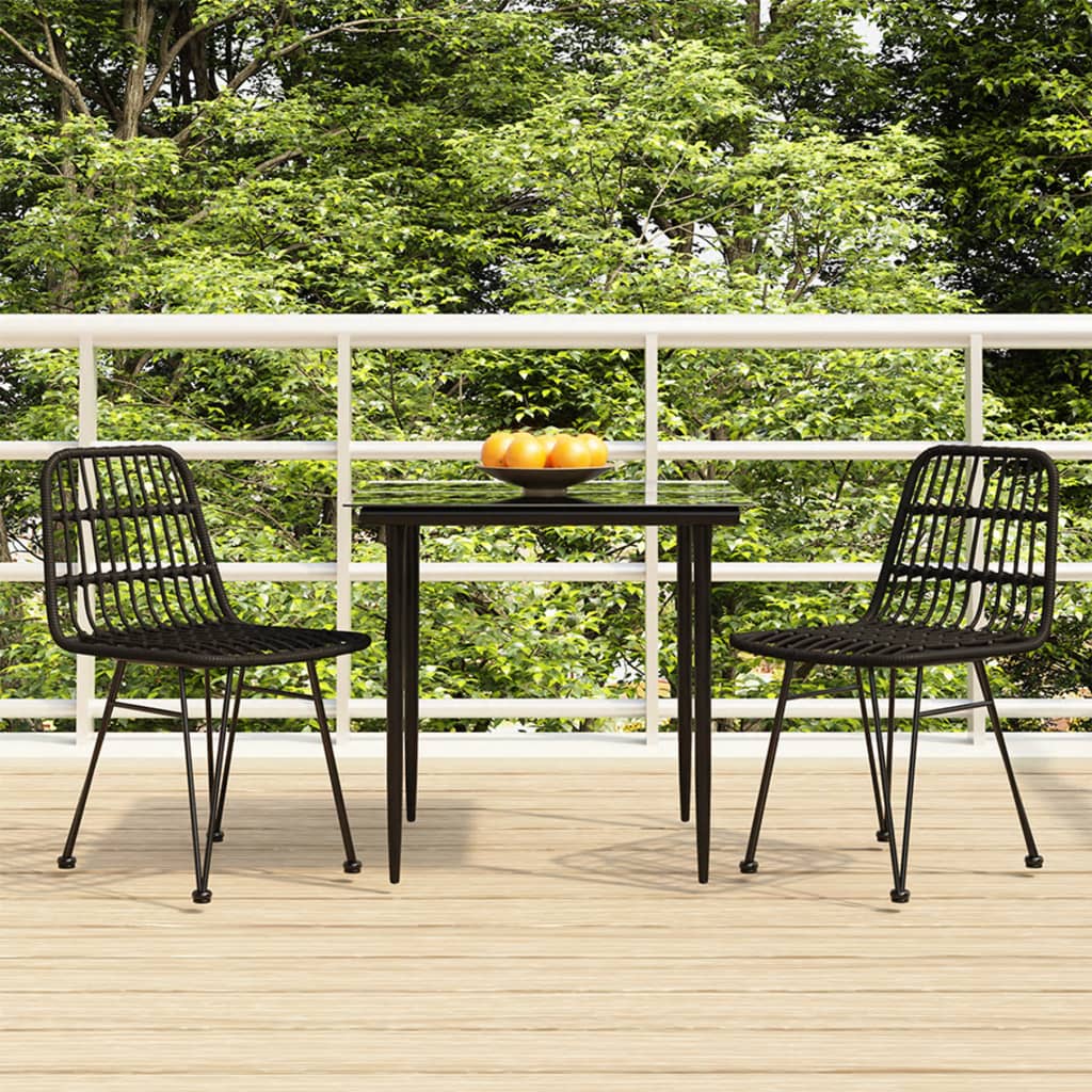 3-tlg. Garten-Essgruppe Schwarz Poly Rattan 3-tlg. Garten-Essgruppe Schwarz Poly Rattan