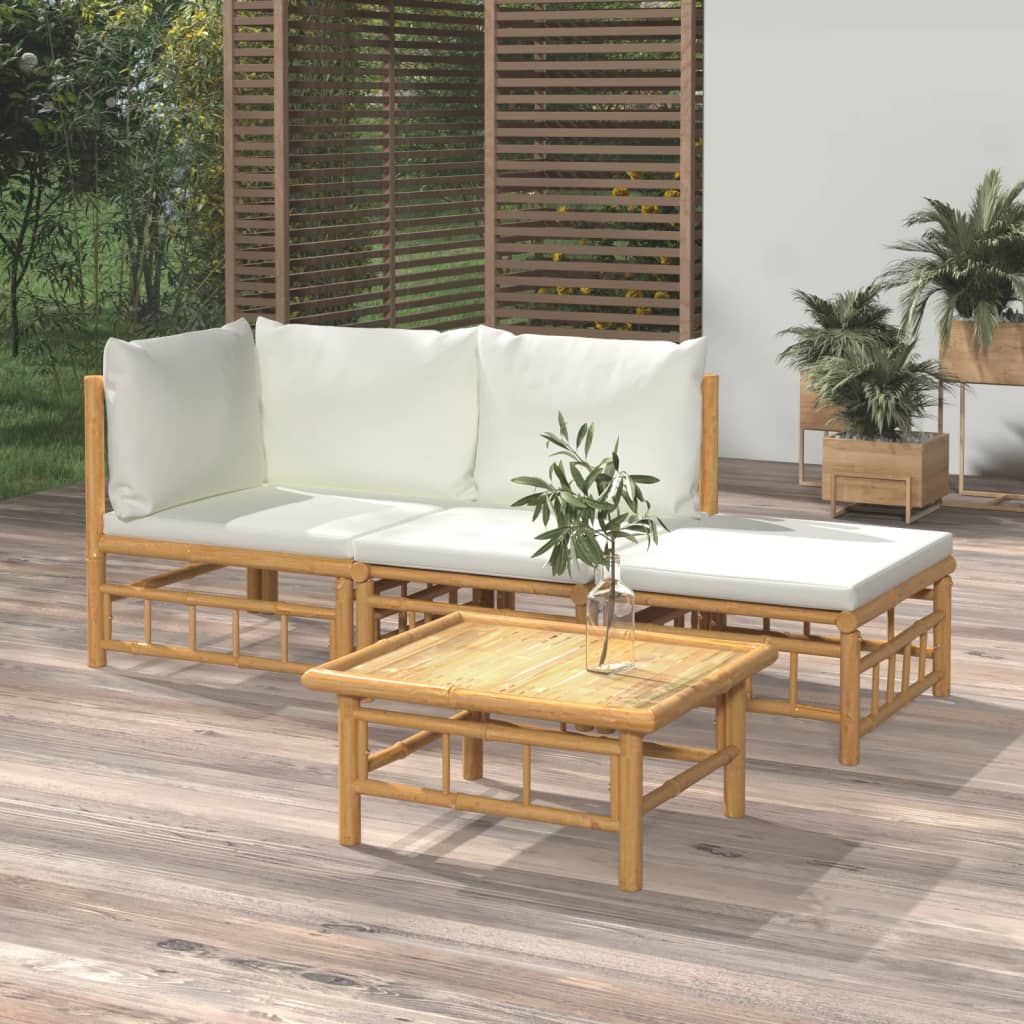 4-tlg. Garten-Lounge-Set mit Cremeweißen Kissen Bambus 4-tlg. Garten-Lounge-Set mit Cremeweißen Kissen Bambus