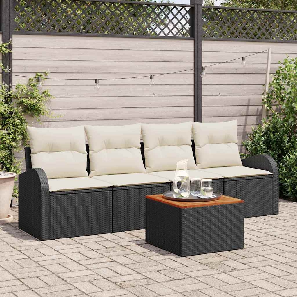 Garten-Sofa-Set 5 pcs Schwarz, weiß
