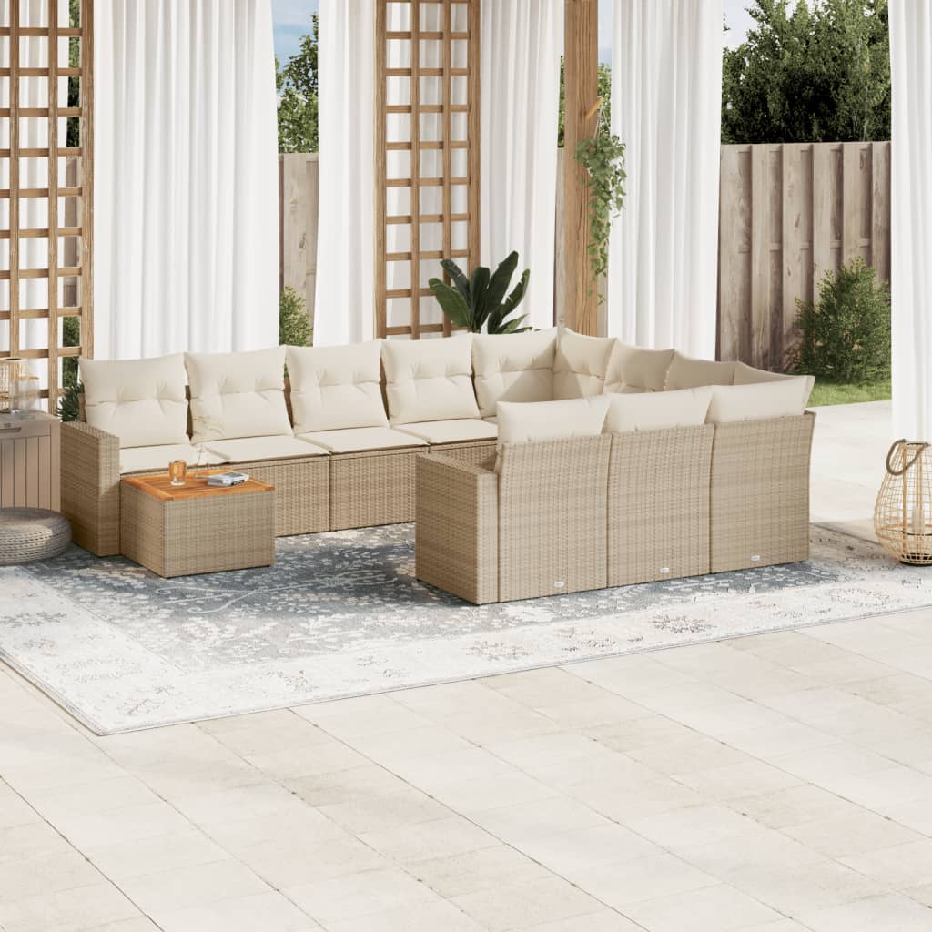 11-tlg. Garten-Sofagarnitur mit Kissen Beige Poly Rattan 11-tlg. Garten-Sofagarnitur mit Kissen Beige Poly Rattan