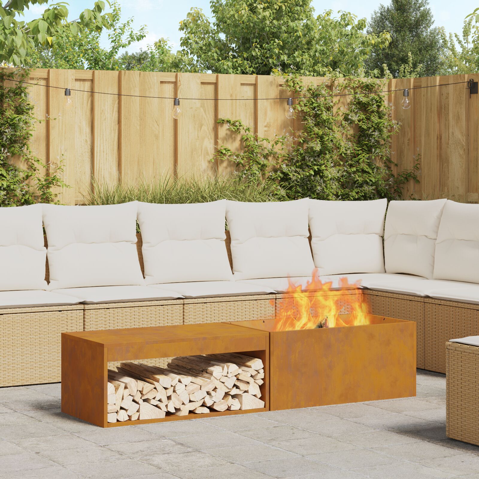 vidaXL Feuerstelle mit Holzlager 160x45x35 cm Wetterfester Stahl