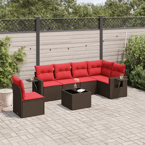 7-teiliges Gartensofa-Set mit Kissen, braun, Polyrattan 7-teiliges Gartensofa-Set mit Kissen, braun, Polyrattan