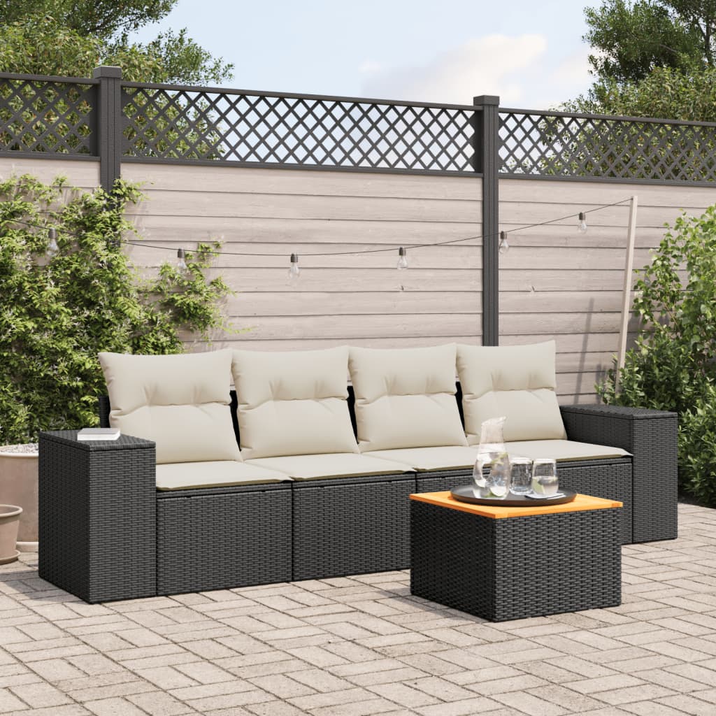 5-tlg. Garten-Sofagarnitur mit Kissen Schwarz Poly Rattan 5-tlg. Garten-Sofagarnitur mit Kissen Schwarz Poly Rattan