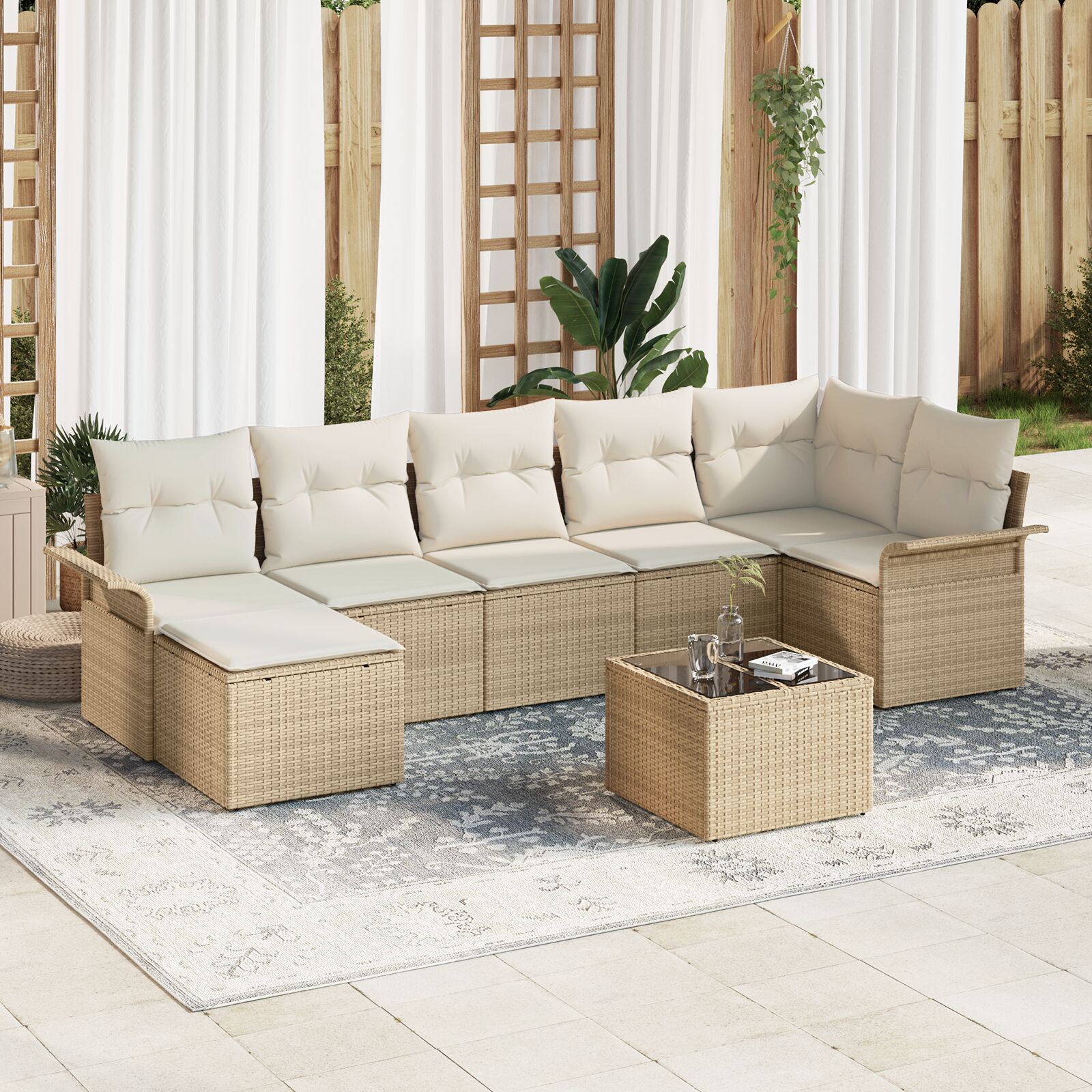 8-teiliges Garten-Sofa-Set mit Kissen, braun, Poly-Rattan 8-teiliges Garten-Sofa-Set mit Kissen, braun, Poly-Rattan
