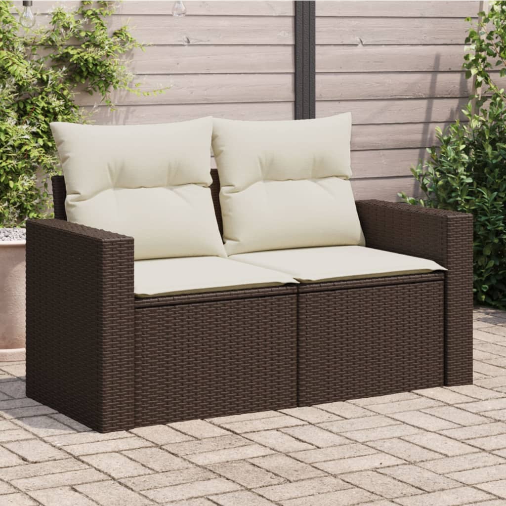 Gartensofa mit Kissen 2-Sitzer Braun Poly Rattan Gartensofa mit Kissen 2-Sitzer Braun Poly Rattan