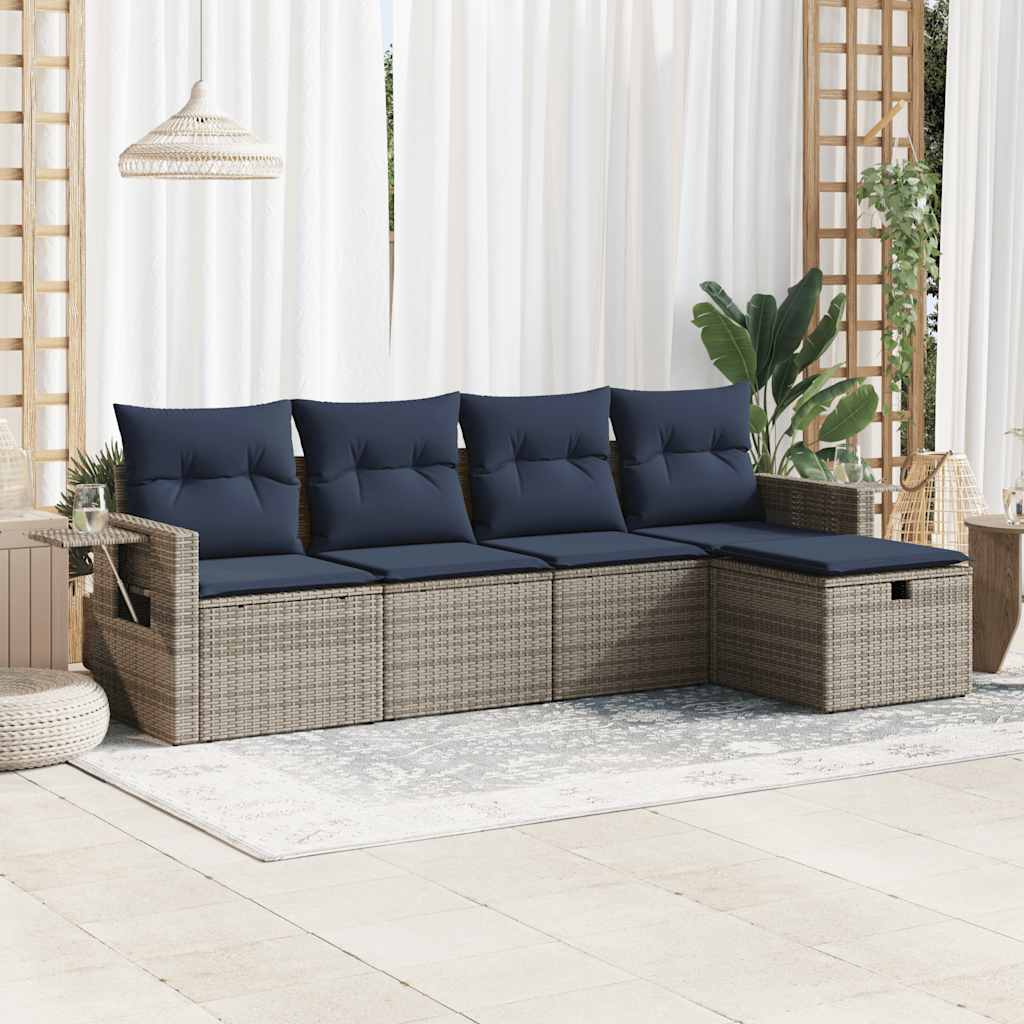 5-tlg. Garten-Sofagarnitur mit Kissen Grau Poly Rattan 5-tlg. Garten-Sofagarnitur mit Kissen Grau Poly Rattan