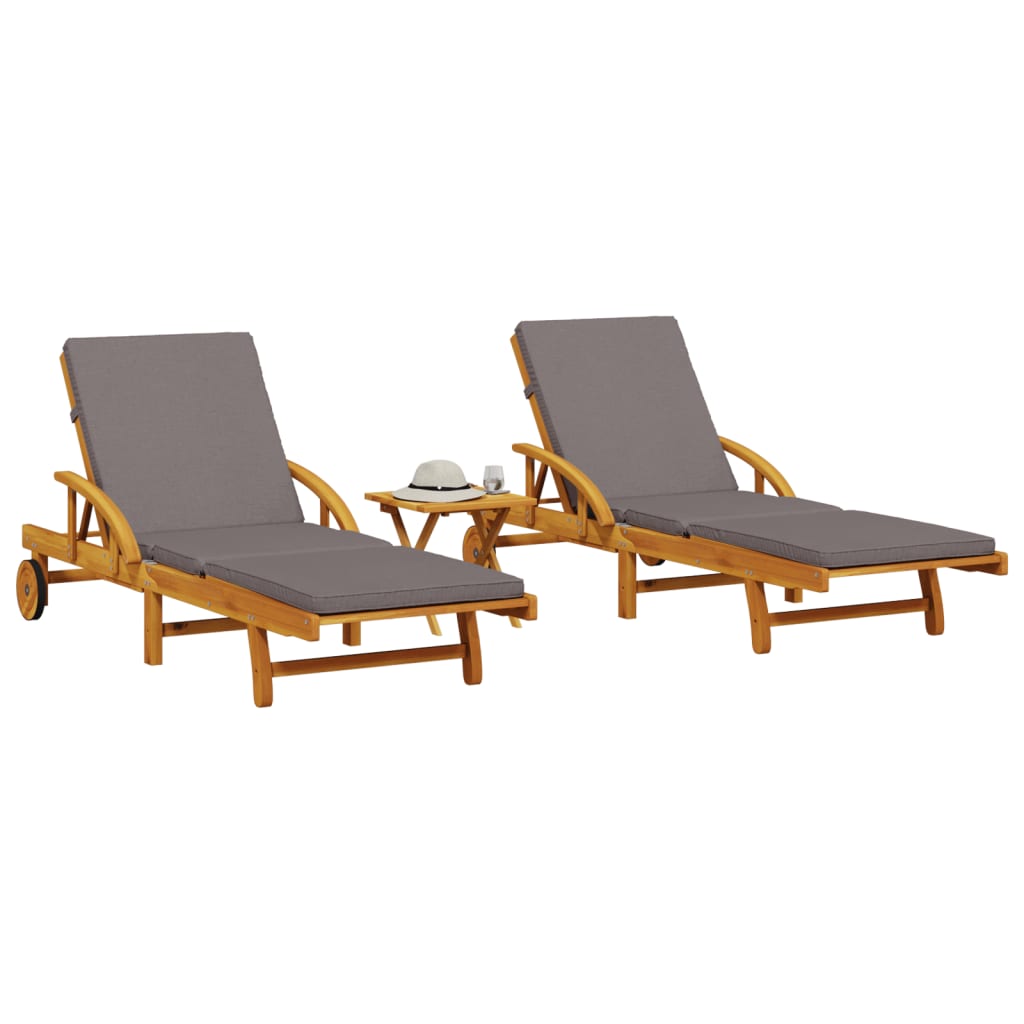 Sonnenliegen 2 Stk. mit Tisch Massivholz Akazie Sonnenliegen 2 Stk. mit Tisch Massivholz Akazie