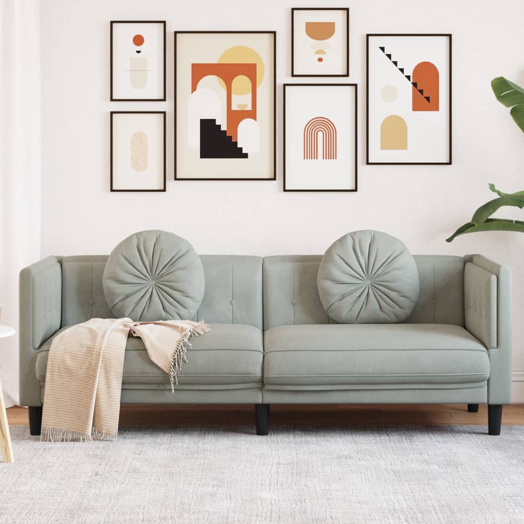 Sofa mit Kissen 3-Sitzer Hellgrau Samt Sofa mit Kissen 3-Sitzer Hellgrau Samt