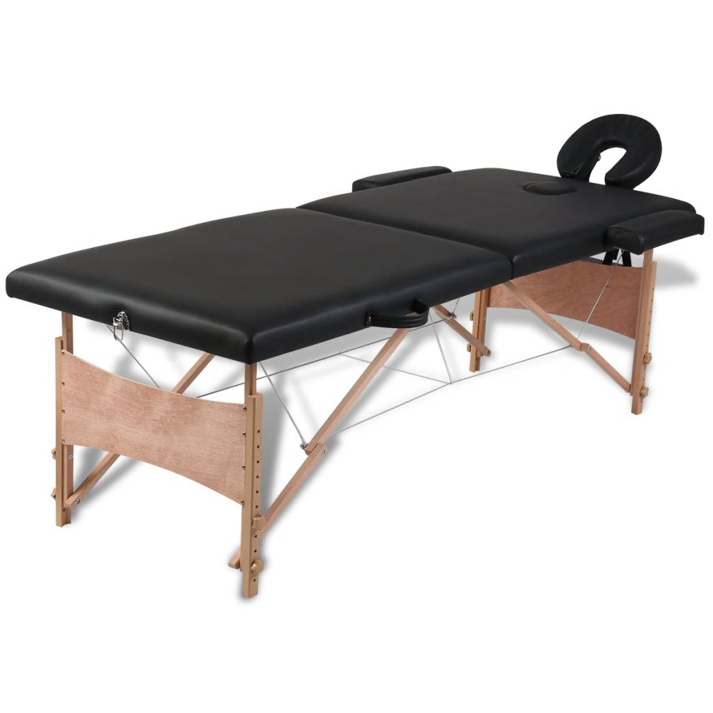 Massageliege Klappbar 2-Zonen mit Holzgestell Schwarz Massageliege Klappbar 2-Zonen mit Holzgestell Schwarz