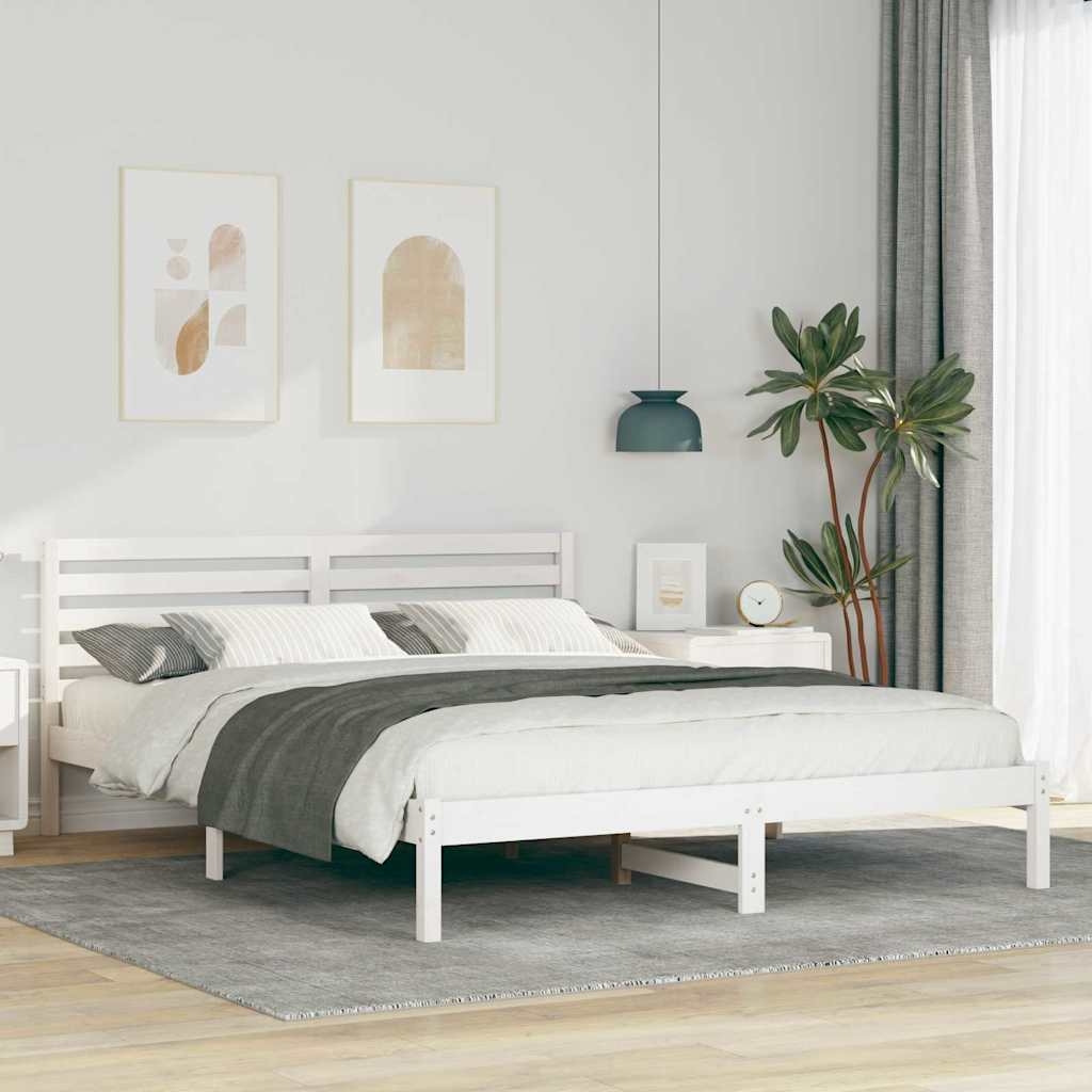 Bettgestell mit Kopfteil Weiß 160 x 220 cm Massivkiefer