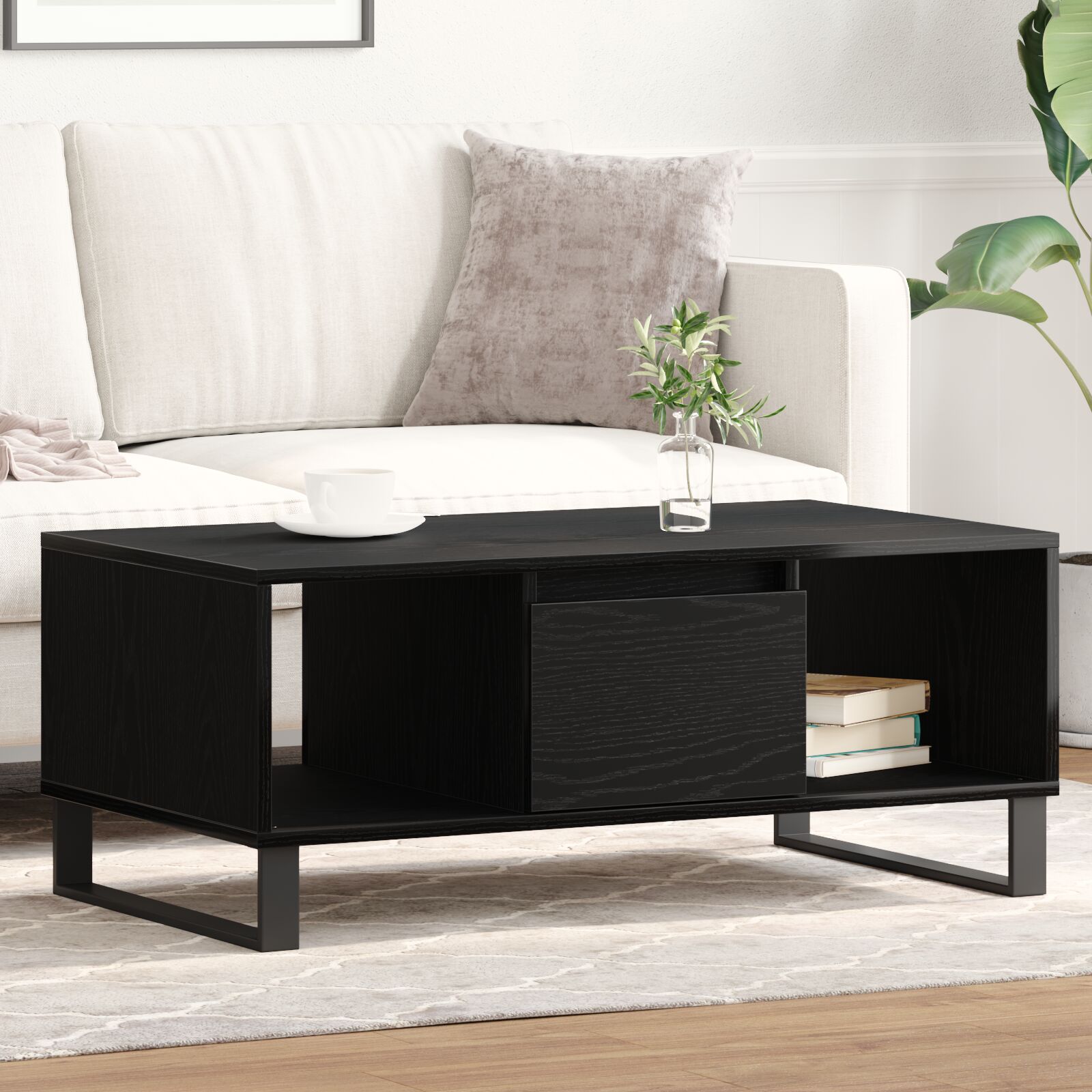 vidaXL Couchtisch Schwarze Eiche 90x50x36,5 cm Ingenieurholz