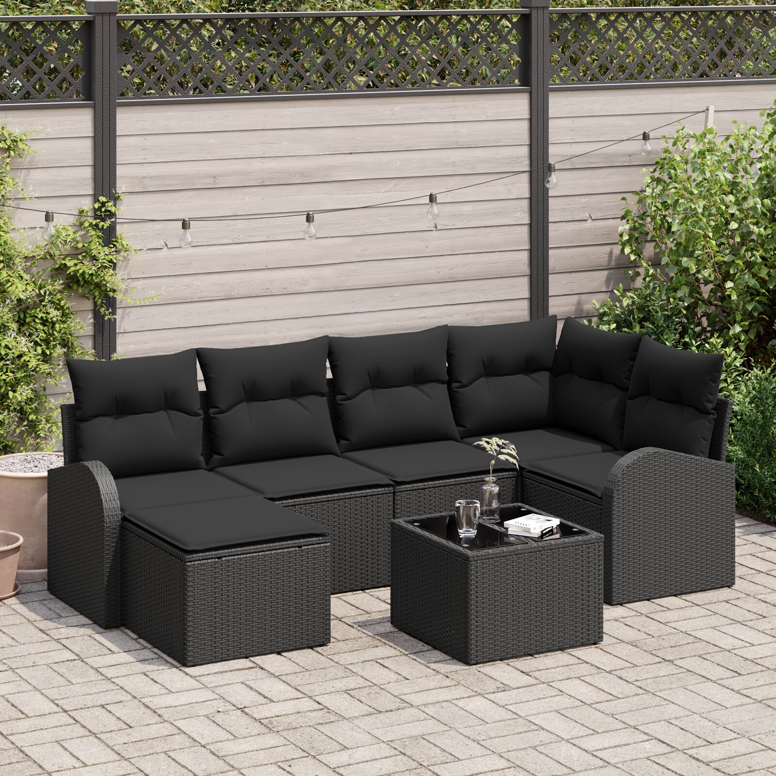 7-teiliges Garten-Sofa-Set mit Kissen Beige Poly-Rattan 7-teiliges Garten-Sofa-Set mit Kissen Beige Poly-Rattan