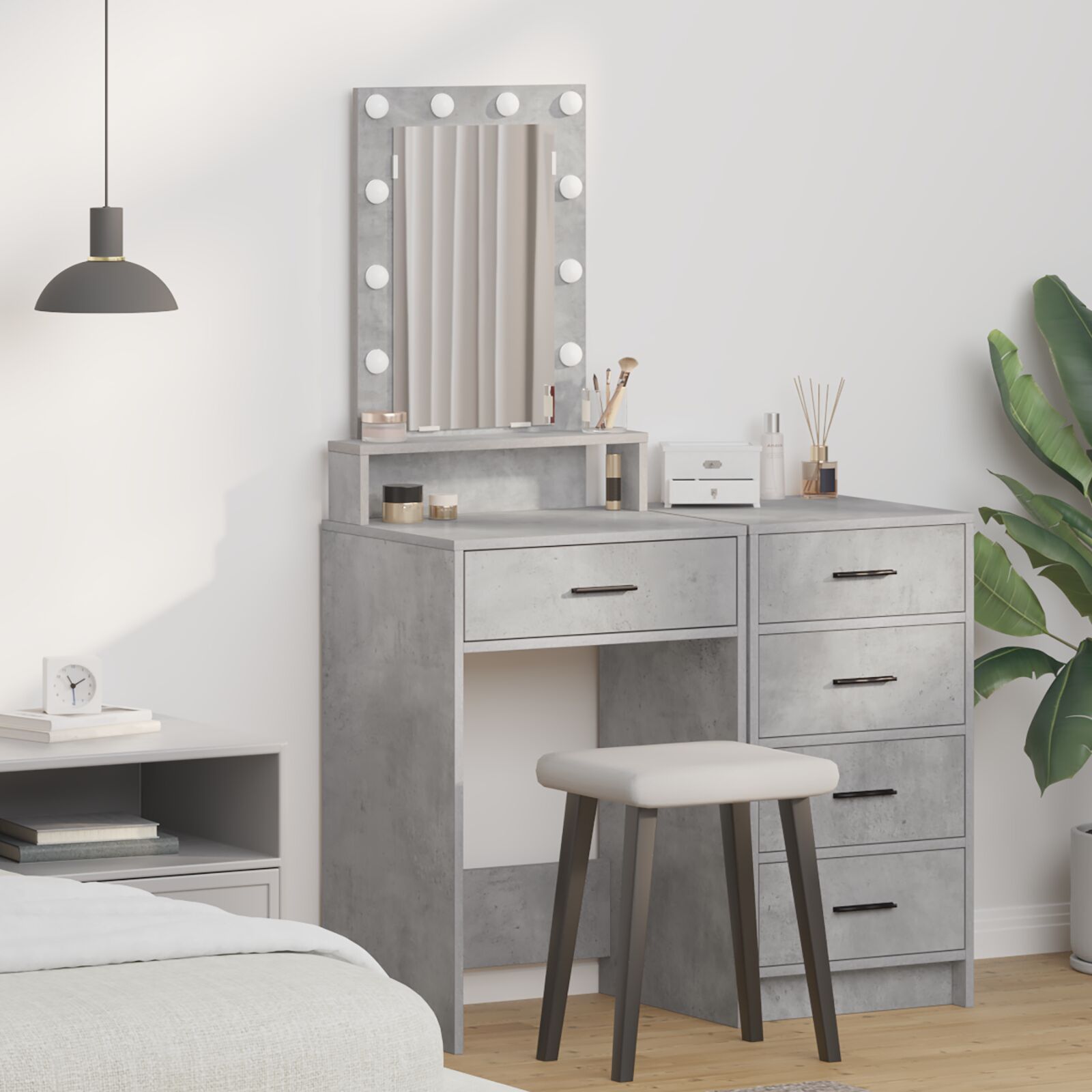 vidaXL Schminktisch mit LED-Lichtern Beton-Grau 50x41x140 cm