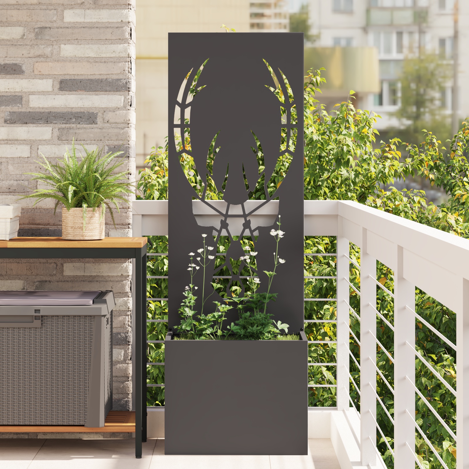 Blumentopf mit dekorativem Paneel Schwarz 50 x 140 cm