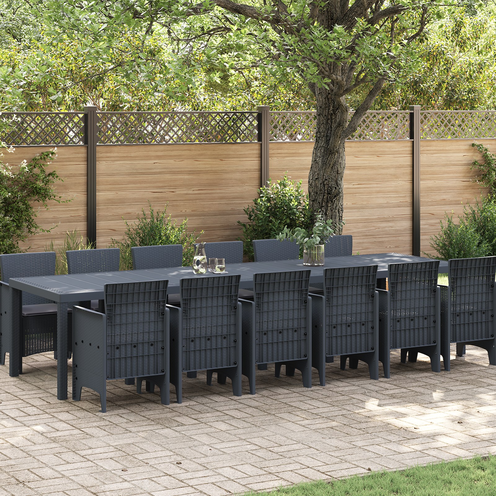 13-teiliges Garten Esszimmer Set mit Kissen Anthrazit Poly-Rattan