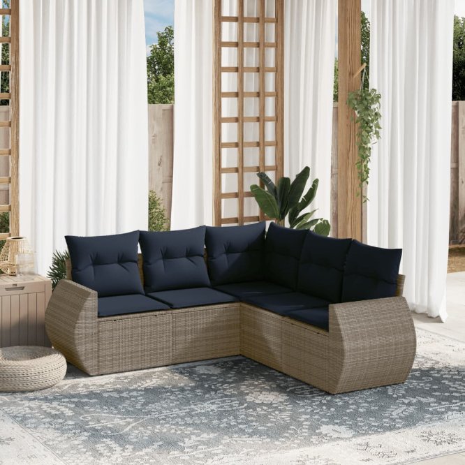 5-teiliges Gartensofa-Set mit Kissen, grau, Polyrattan 5-teiliges Gartensofa-Set mit Kissen, grau, Polyrattan