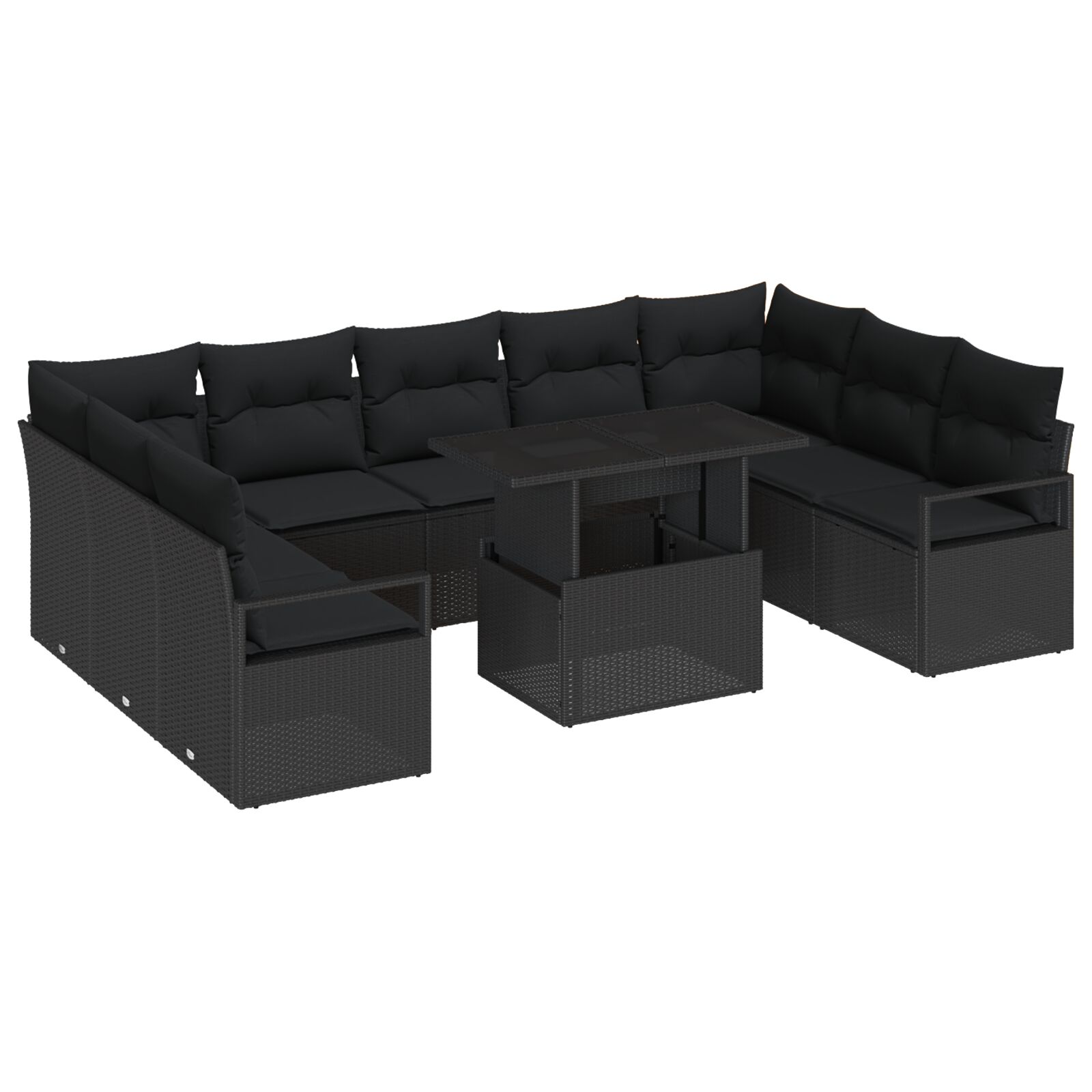 10-teiliges Garten-Sofa-Set mit Kissen Schwarz Poly-Rattan, 2-Sitzer Garten-Sofa mit Kissen Schwarz Poly-Rattan 10-teiliges Garten-Sofa-Set mit Kissen Schwarz Poly-Rattan, 2-Sitzer Garten-Sofa mit Kissen Schwarz Poly-Rattan
