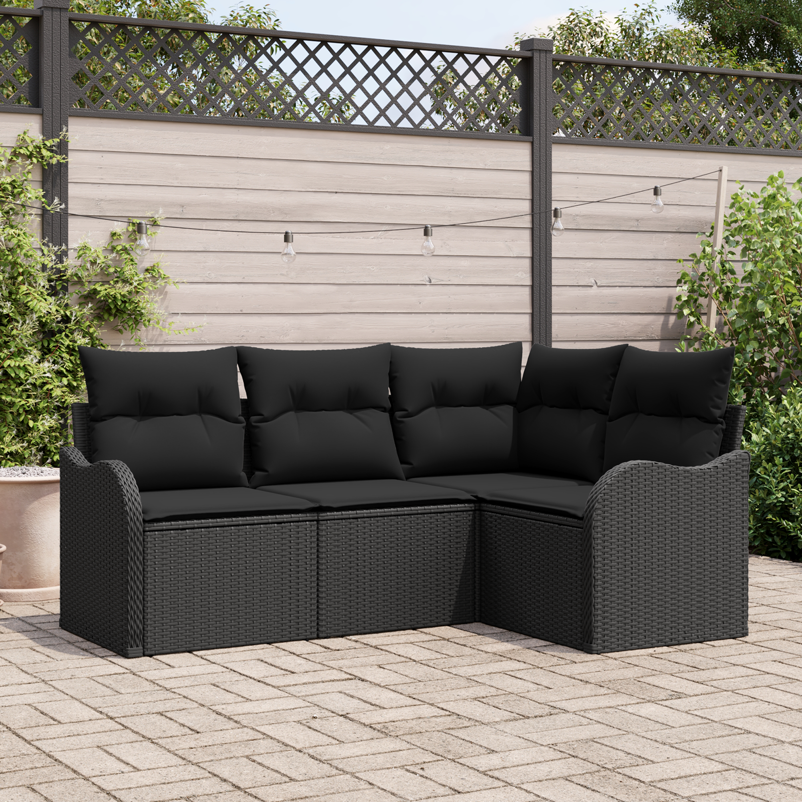 4-teilige Garten Sofaset mit Kissen Schwarz Poly Rattan