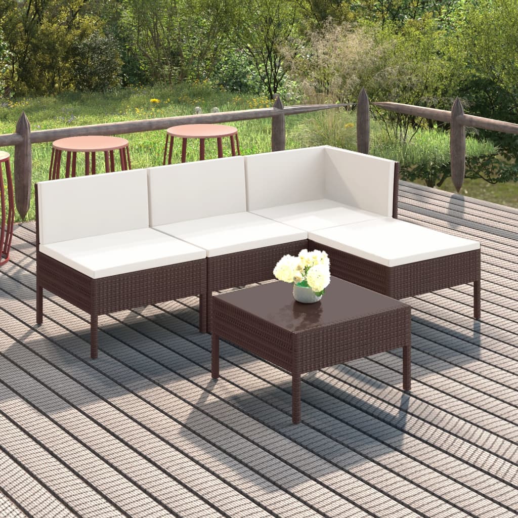 5-tlg. Garten-Lounge-Set mit Auflagen Poly Rattan Braun 5-tlg. Garten-Lounge-Set mit Auflagen Poly Rattan Braun