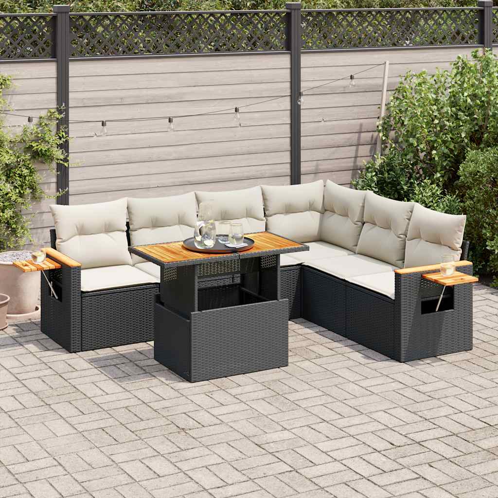 6-tlg. Garten-Sofagarnitur mit Kissen Schwarz Poly Rattan 6-tlg. Garten-Sofagarnitur mit Kissen Schwarz Poly Rattan