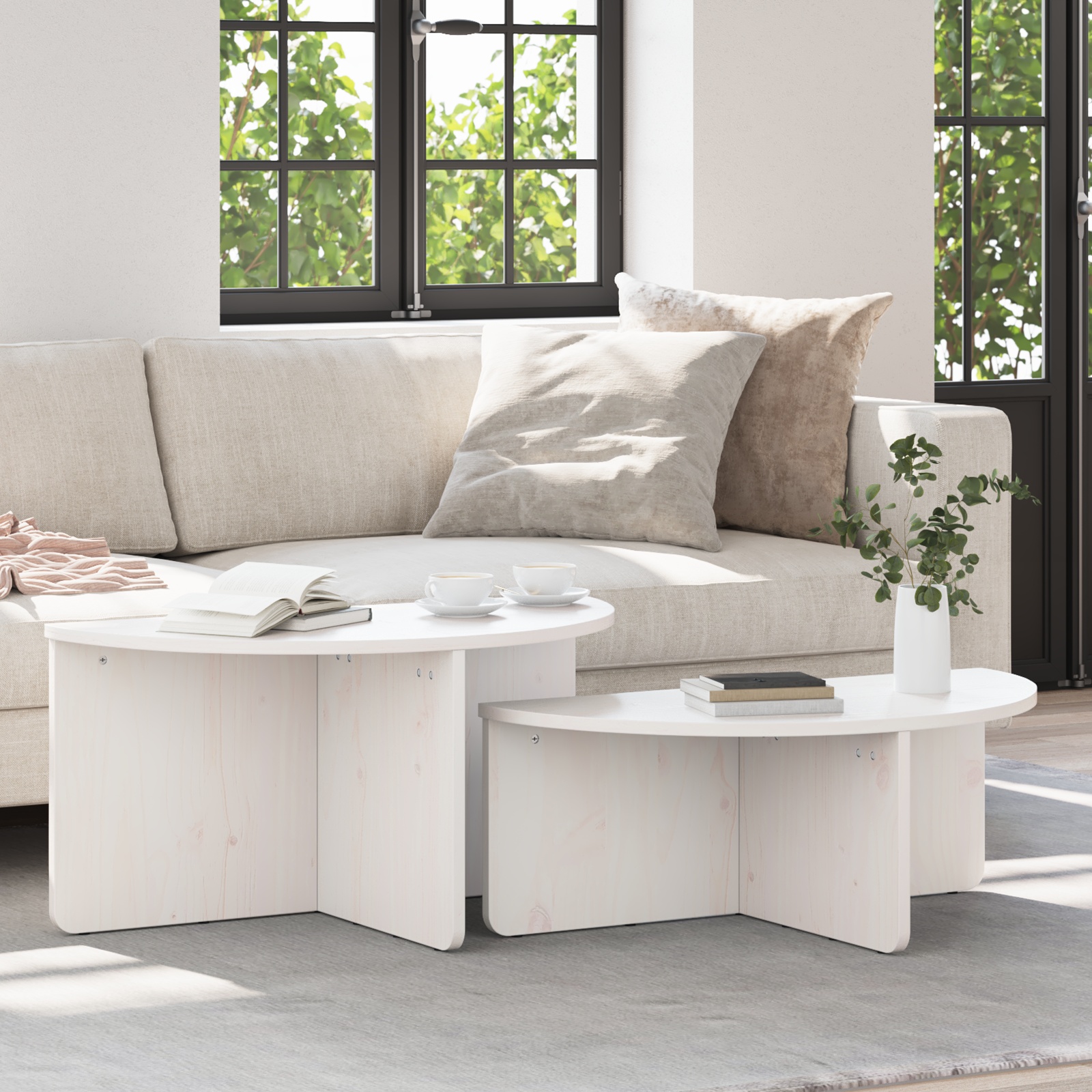 Couchtisch 2 pcs Weiß 79 x 39.5 x 40 cm Massivkiefer