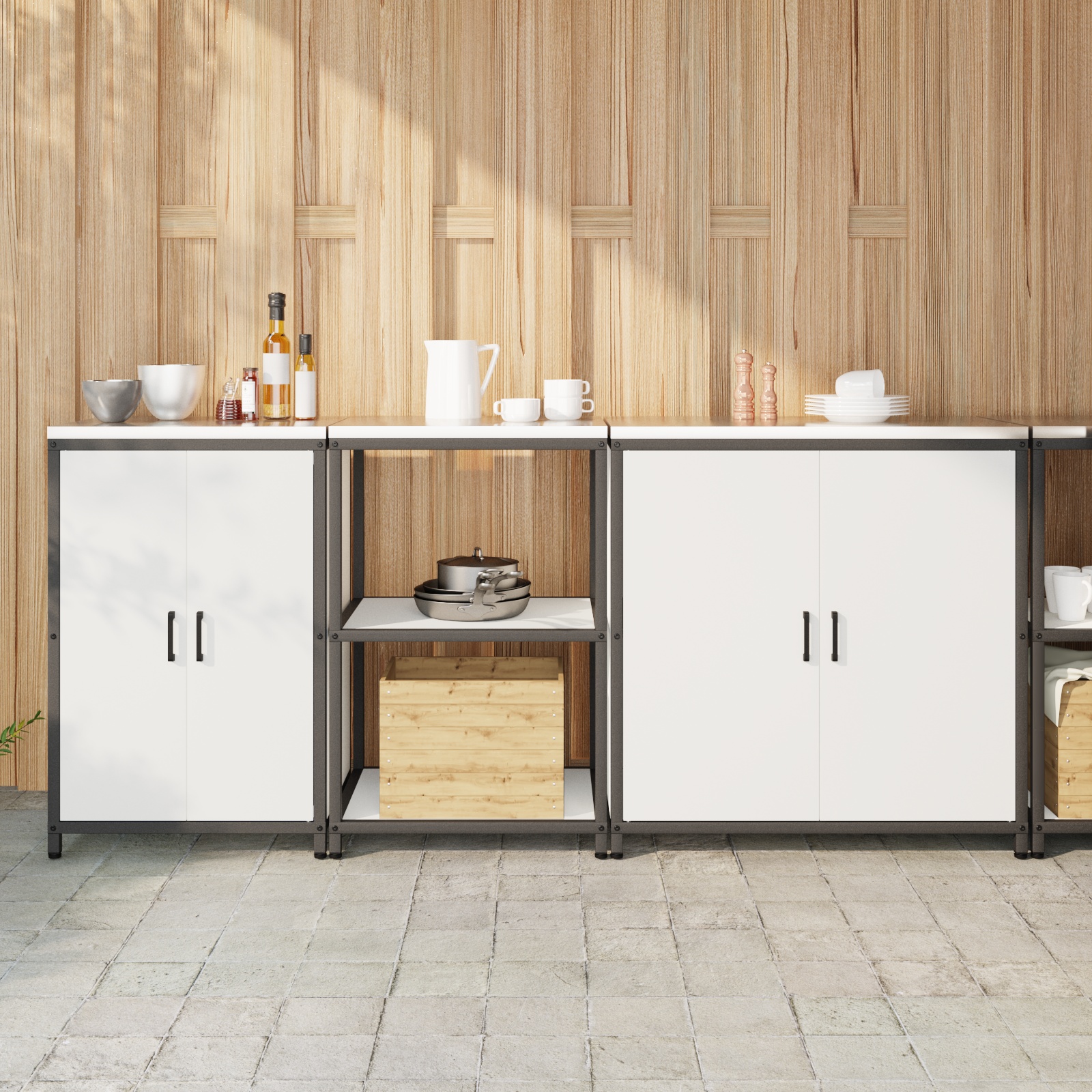 Küchenaufbewahrungsset mit Regal Sonstiges mit Speicher mit Tür 3 pcs Weiß 210 x 50 x 92 cm