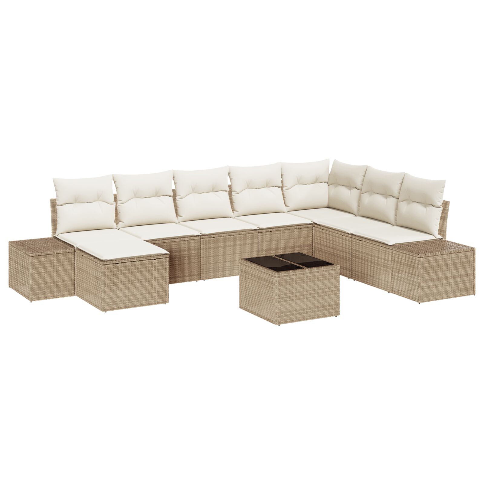 9-teiliges Garten Sofa Set mit Kissen in Braun Poly Rattan 9-teiliges Garten Sofa Set mit Kissen in Braun Poly Rattan