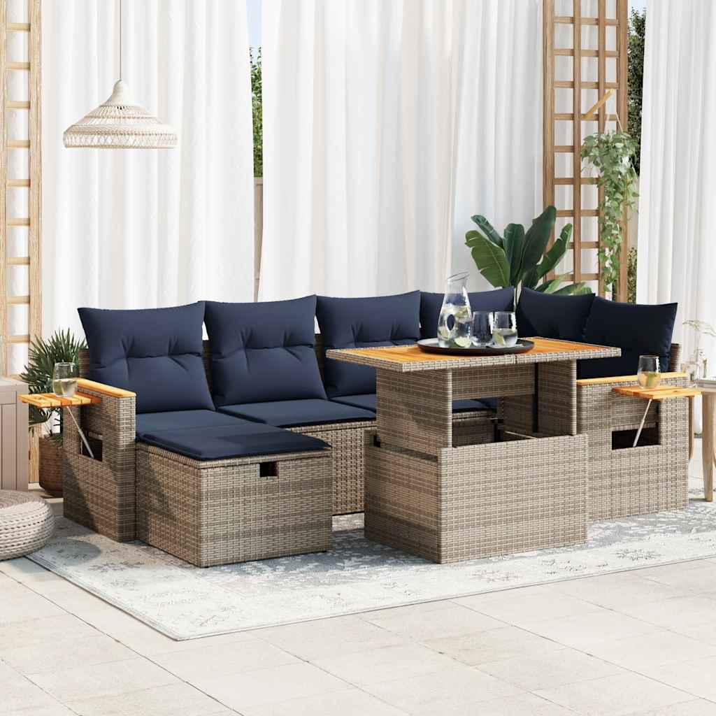 7-tlg. Garten-Sofagarnitur mit Kissen Schwarz Poly Rattan 7-tlg. Garten-Sofagarnitur mit Kissen Schwarz Poly Rattan