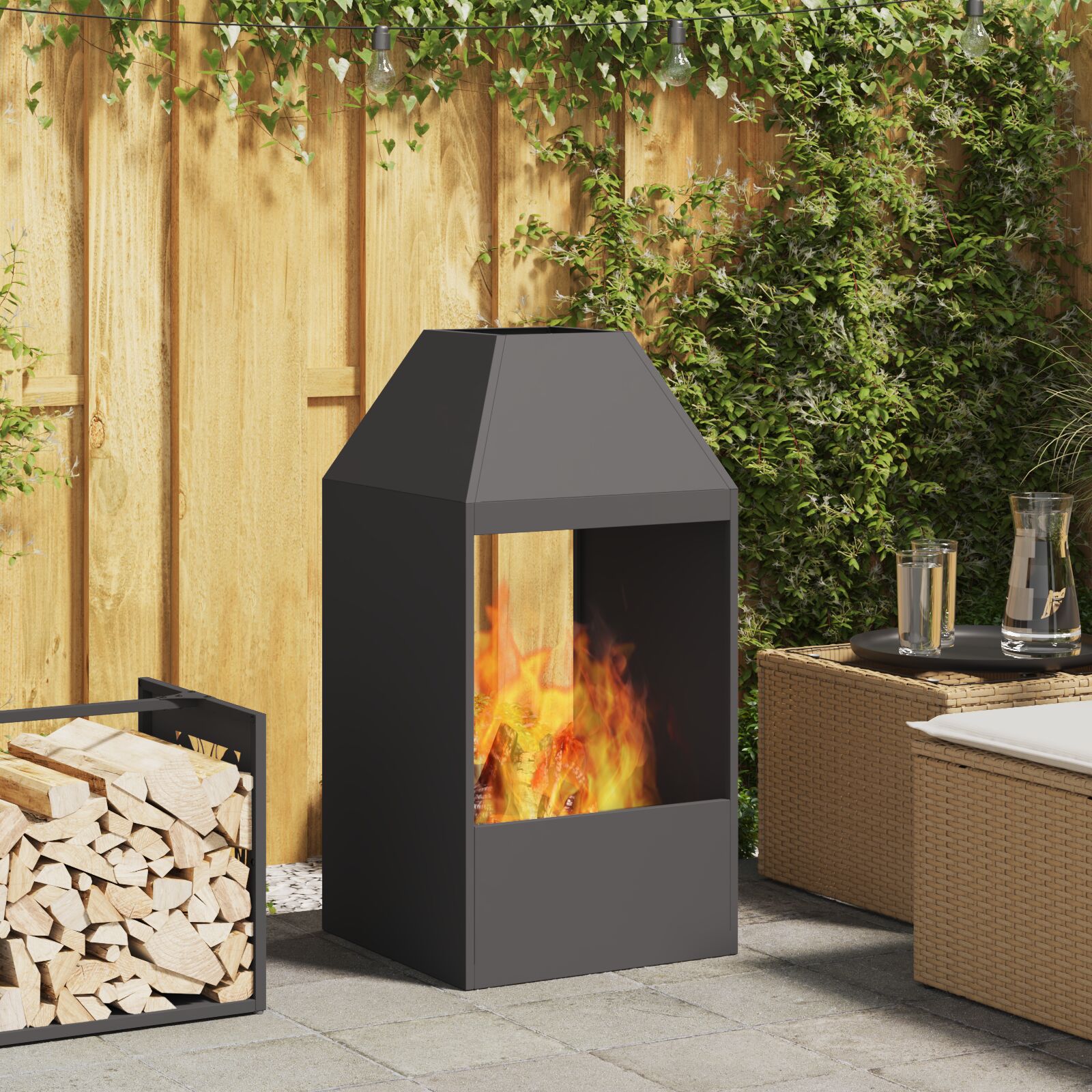 vidaXL Feuerstelle Schwarz 50x50x100 cm Stahl