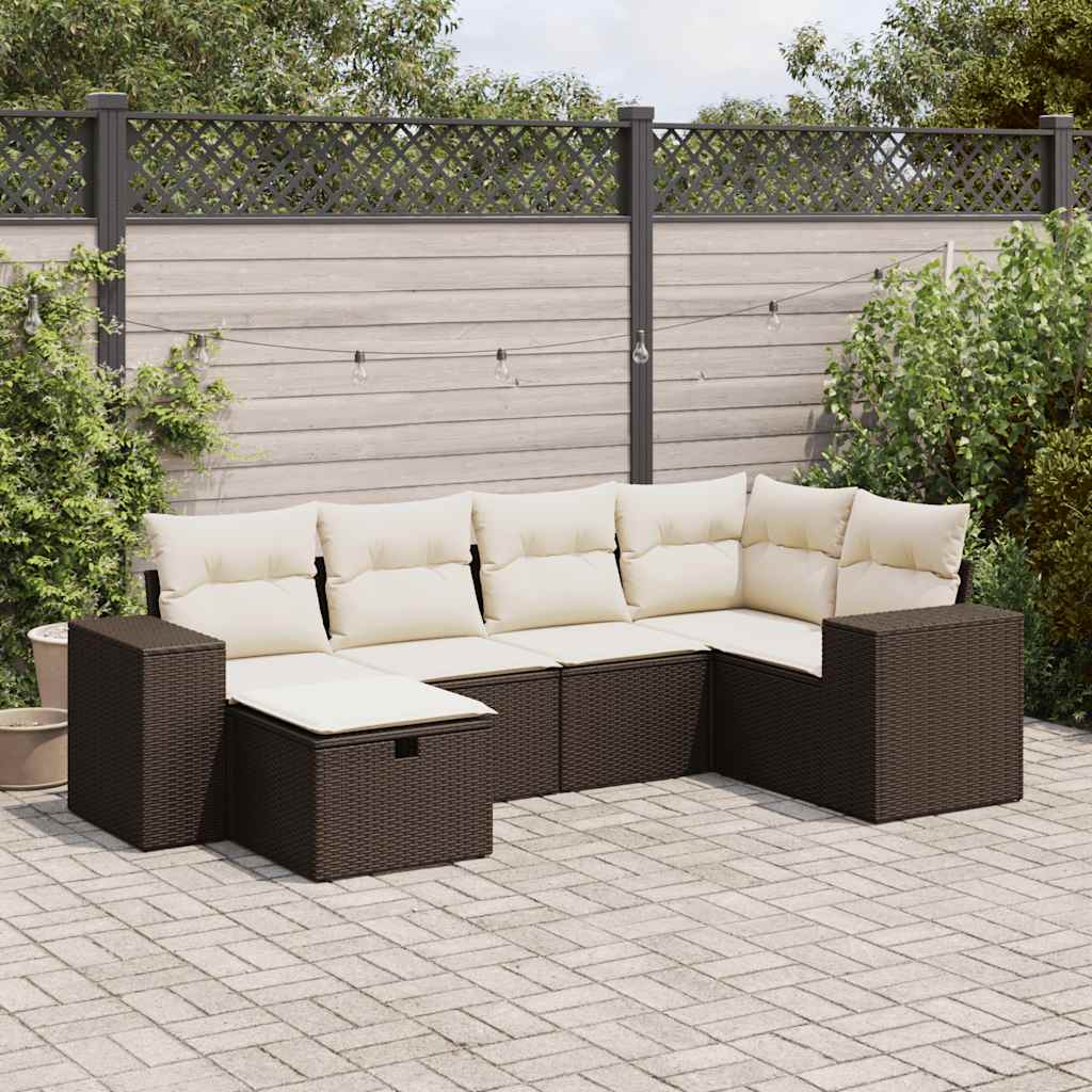 6-tlg. Garten-Sofagarnitur mit Kissen Braun Poly Rattan 6-tlg. Garten-Sofagarnitur mit Kissen Braun Poly Rattan