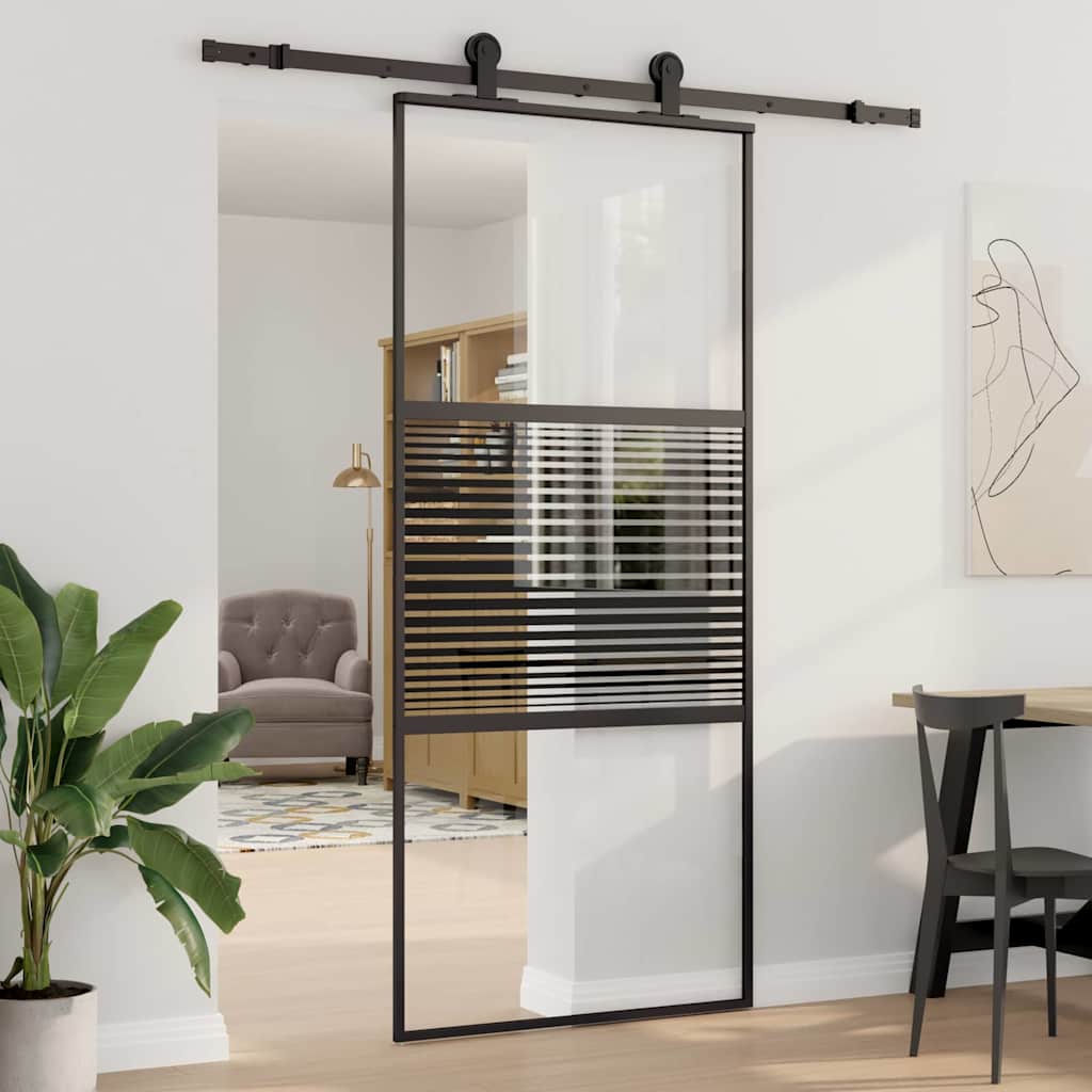 Schiebetür Schwarz 90 x 205 cm Gehärtetes Glas, Aluminium Schiebetür Schwarz 90 x 205 cm Gehärtetes Glas, Aluminium