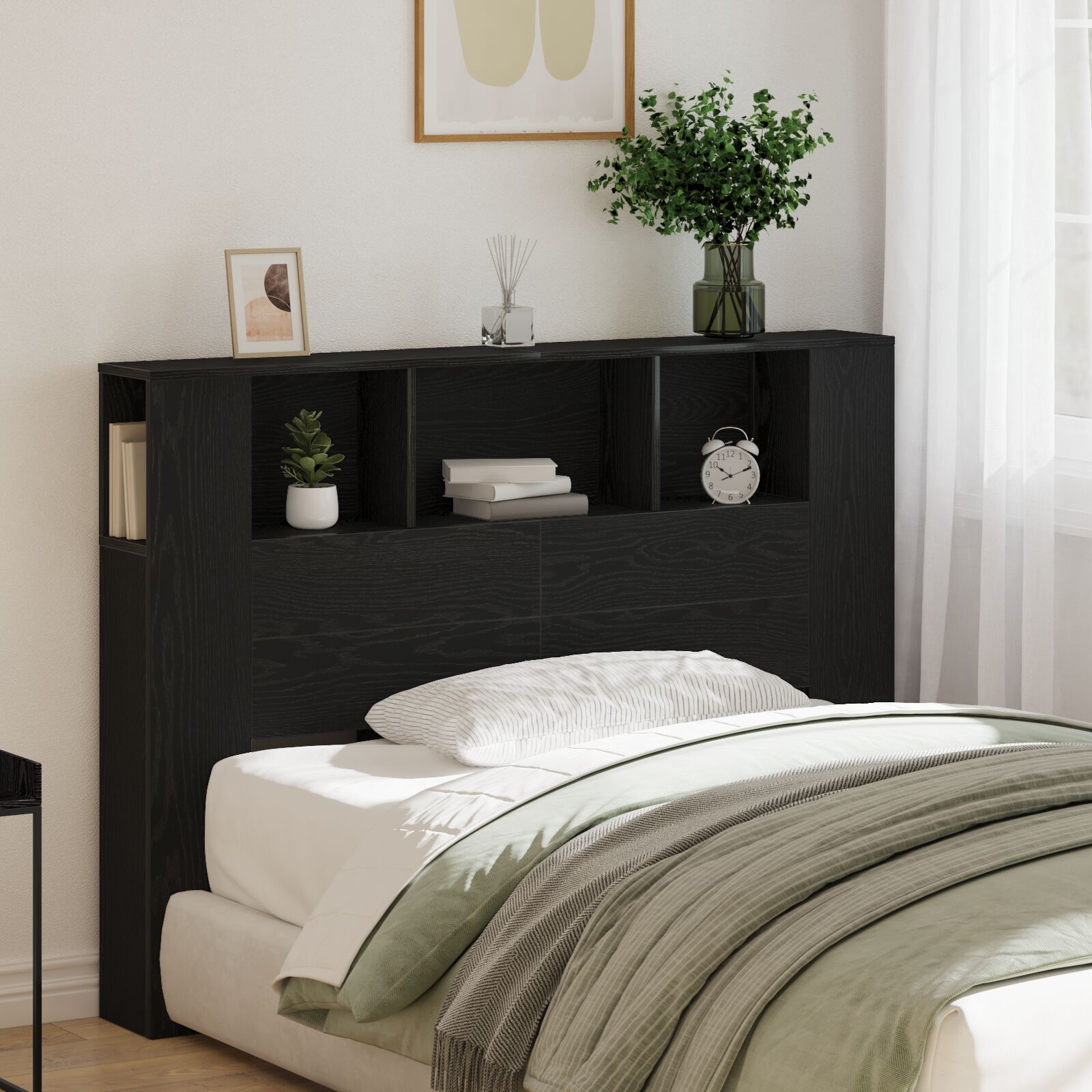 vidaXL Schwarz Eichenkopfteil Schrank - 140x19x104,5 cm - Aus Spanplatte hergestellt
