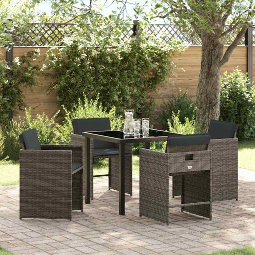 Garten Essgruppe 5 pcs Grau Poly-Rattan