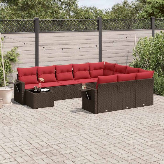 11-teiliges Gartensofa-Set mit Kissen, braun, Polyrattan 11-teiliges Gartensofa-Set mit Kissen, braun, Polyrattan