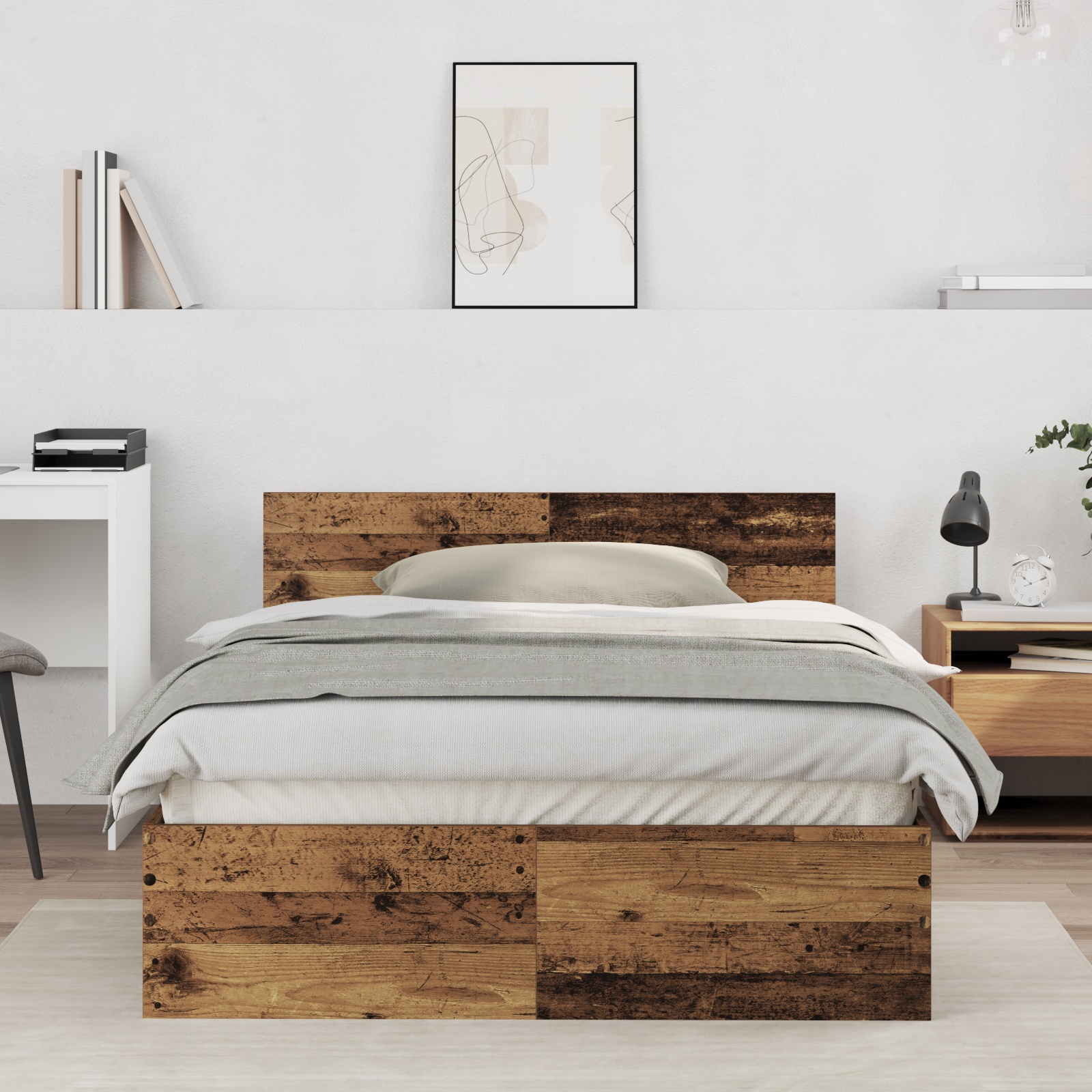 Bettgestell mit Kopfteil Altholz 120 x 190 cm Massivholz