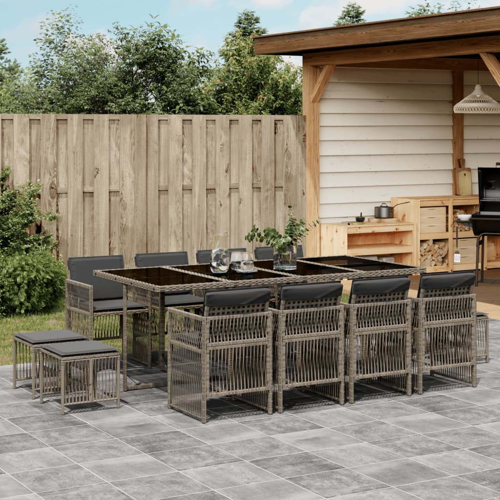 13-tlg. Garten-Essgruppe mit Kissen Grau Poly Rattan 13-tlg. Garten-Essgruppe mit Kissen Grau Poly Rattan