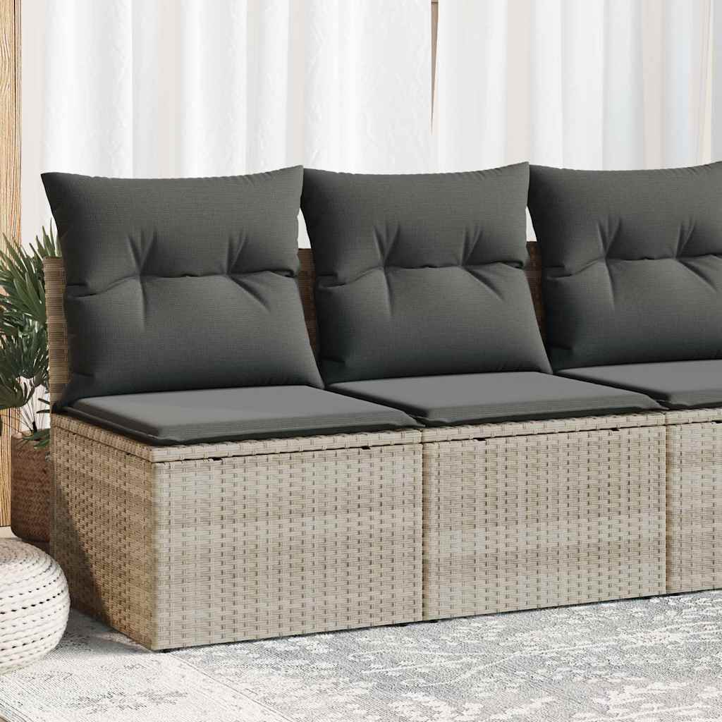 4-tlg. Garten-Sofagarnitur mit Kissen Hellgrau Poly Rattan