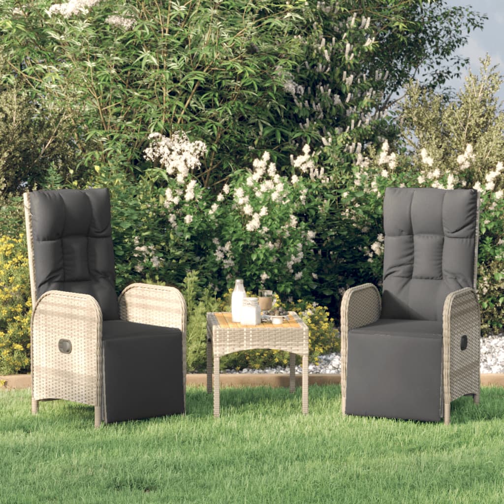 Garten-Relaxstühle 2 Stk. mit Tisch Grau Poly Rattan Garten-Relaxstühle 2 Stk. mit Tisch Grau Poly Rattan