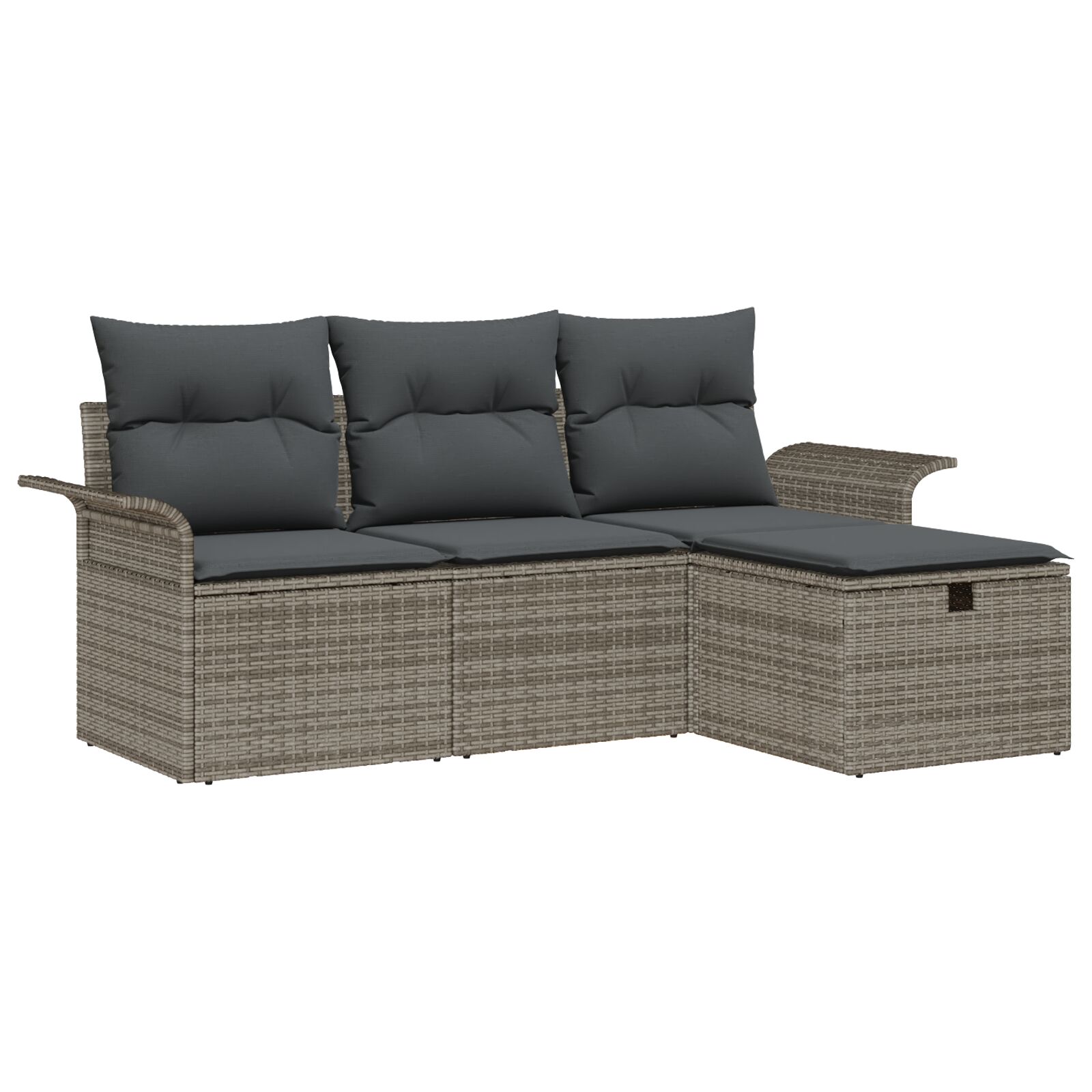 4-teiliges Garten Sofa Set mit Kissen Grau Poly Rattan, 2-Sitzer Garten Sofa mit Stauraum & Kissen Grau Poly Rattan