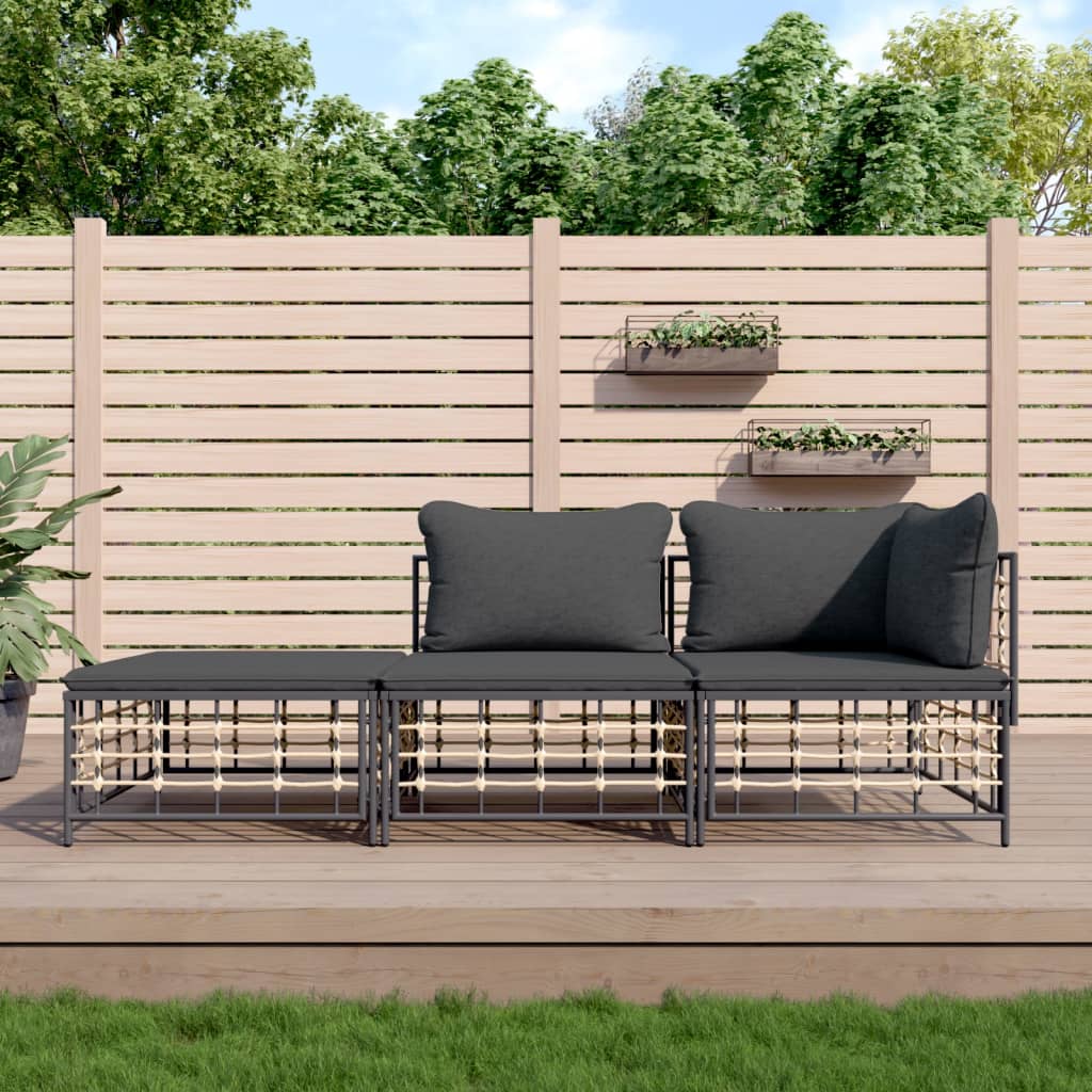 3-tlg. Garten-Lounge-Set mit Kissen Anthrazit Poly Rattan 3-tlg. Garten-Lounge-Set mit Kissen Anthrazit Poly Rattan