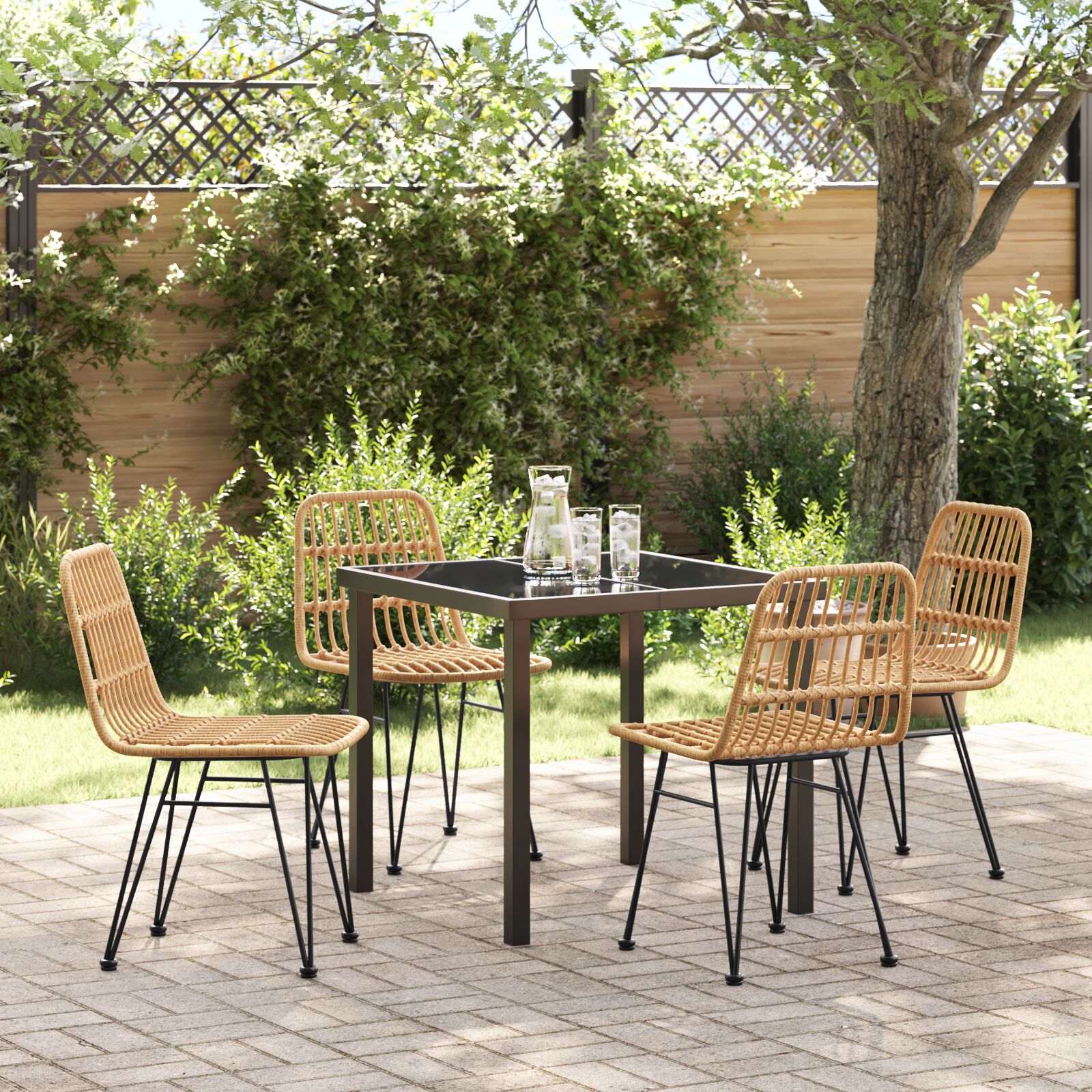 5-teiliges Garten-Ess-Set Brauner Poly Rattan