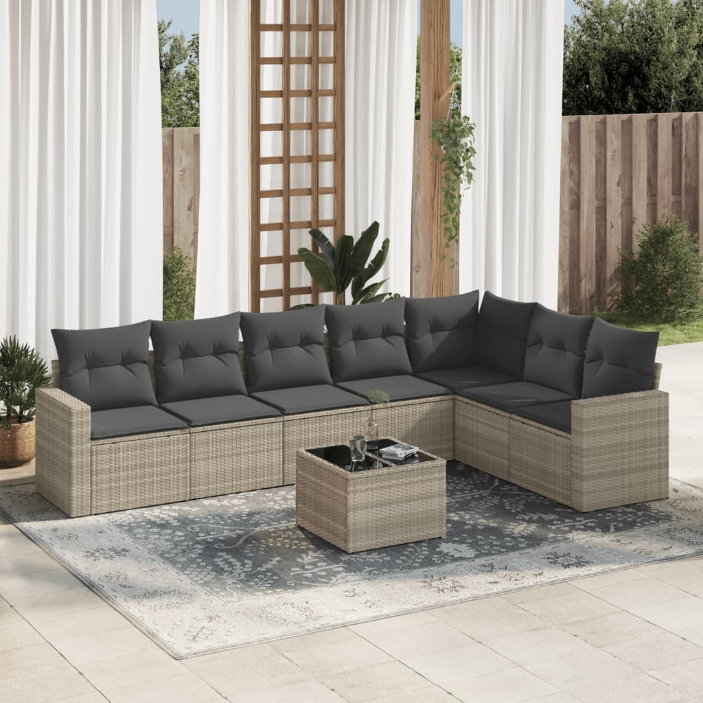 8-tlg. Garten-Sofagarnitur mit Kissen Hellgrau Poly Rattan 8-tlg. Garten-Sofagarnitur mit Kissen Hellgrau Poly Rattan