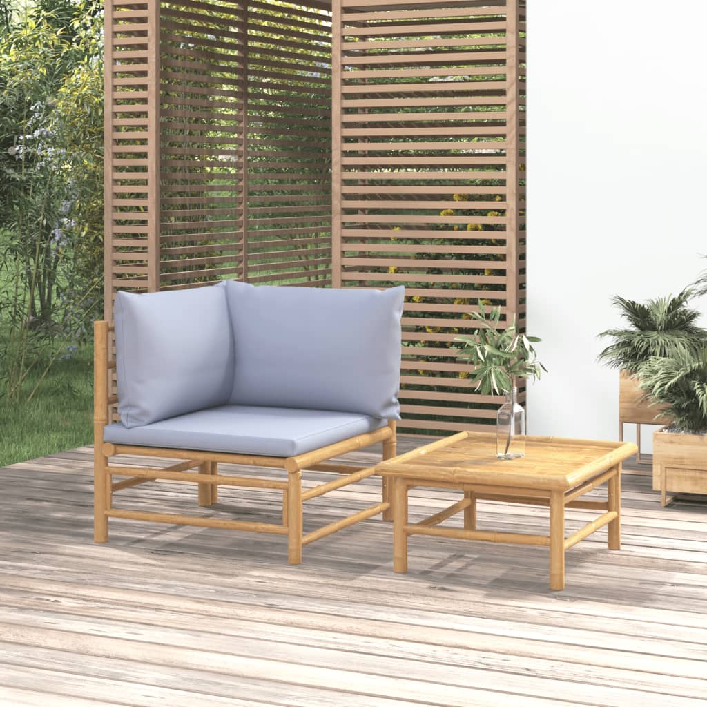 2-tlg. Garten-Lounge-Set Hellgraue Kissen Bambus 2-tlg. Garten-Lounge-Set Hellgraue Kissen Bambus