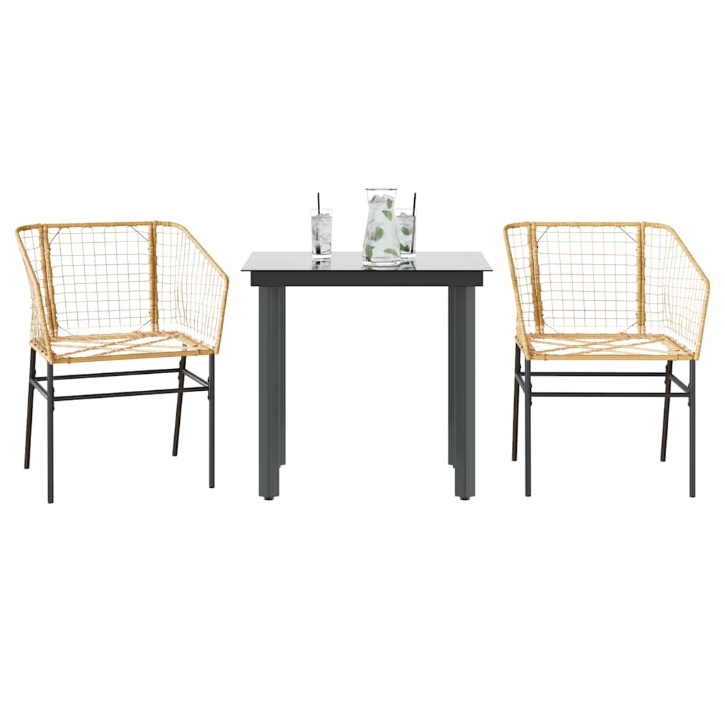3-teiliges Garten-Esszimmer-Set Braunes Polyrattanglas 3-teiliges Garten-Esszimmer-Set Braunes Polyrattanglas