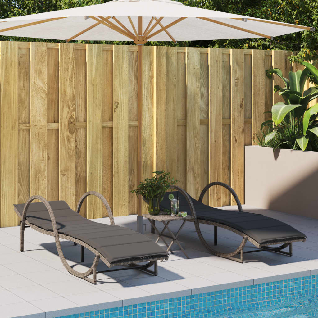 Sonnenliegen 2 Stk. mit Auflagen Grau Poly Rattan Sonnenliegen 2 Stk. mit Auflagen Grau Poly Rattan